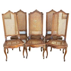 Vintage '6' Mid Century French Wingback Cane Dining Chairs by Mariano Garcia of Spain
