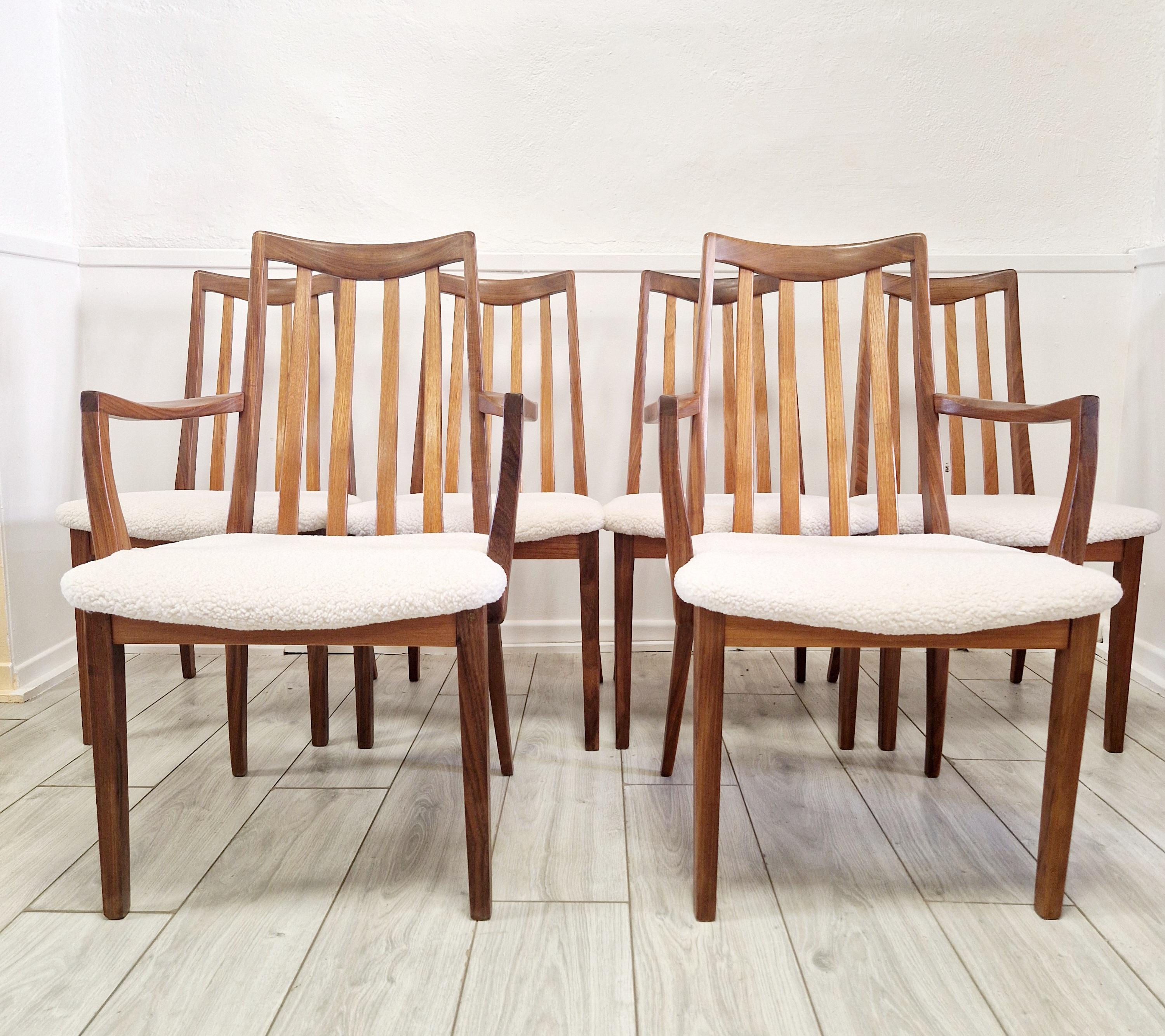 Embrace the timeless elegance of the 1950s with this set of six G Plan Fresco Dining Chairs. Each chair stands as a testament to the enduring style of Mid-Century Modernism, crafted with a keen eye for detail. The teak finish complements the sleek