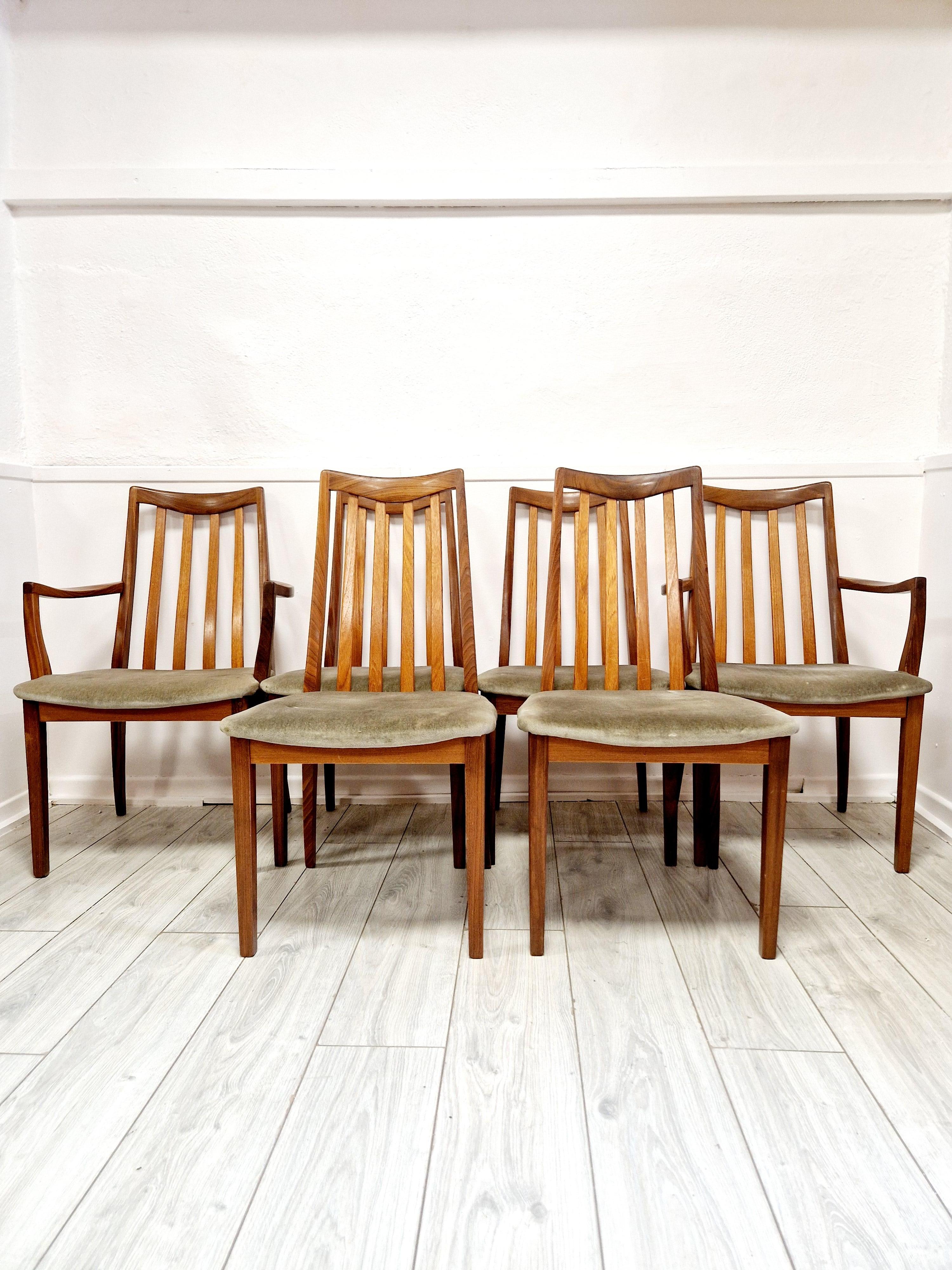 6 Mid Century G-Plan Teak Esszimmerstühle (Teakholz) im Angebot