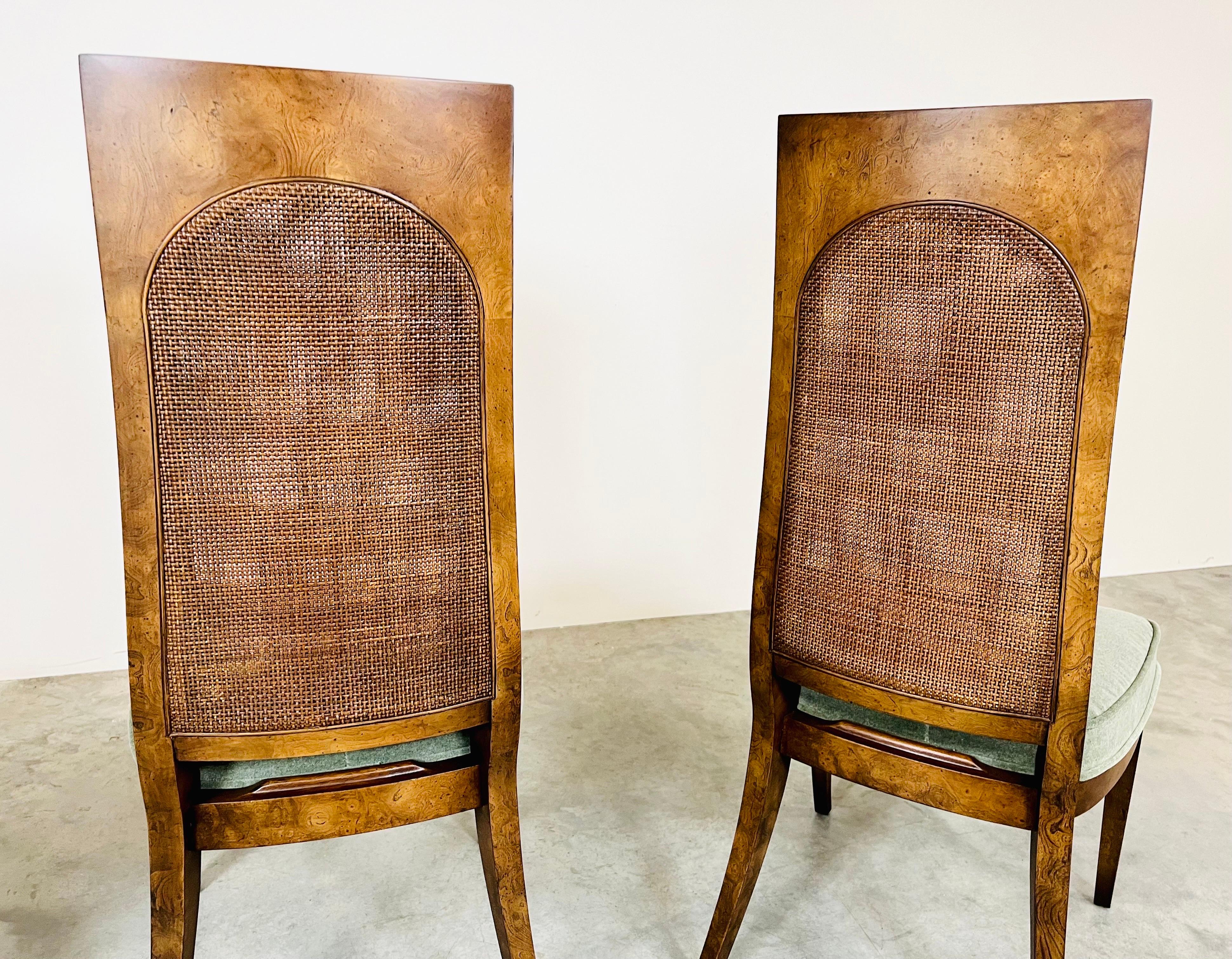 6 Midcentury Klismos Double Cane Back Dining Chairs in Bird’S-Eye Maple & Mohair 2