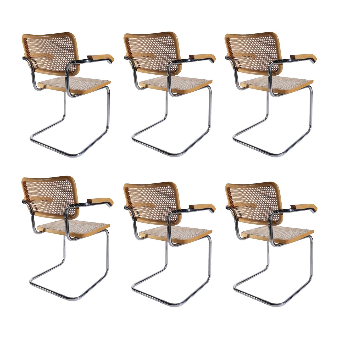 6 Midcentury Marcel Breuer B32 Cesca Chairs, Fasem Italy, 1970