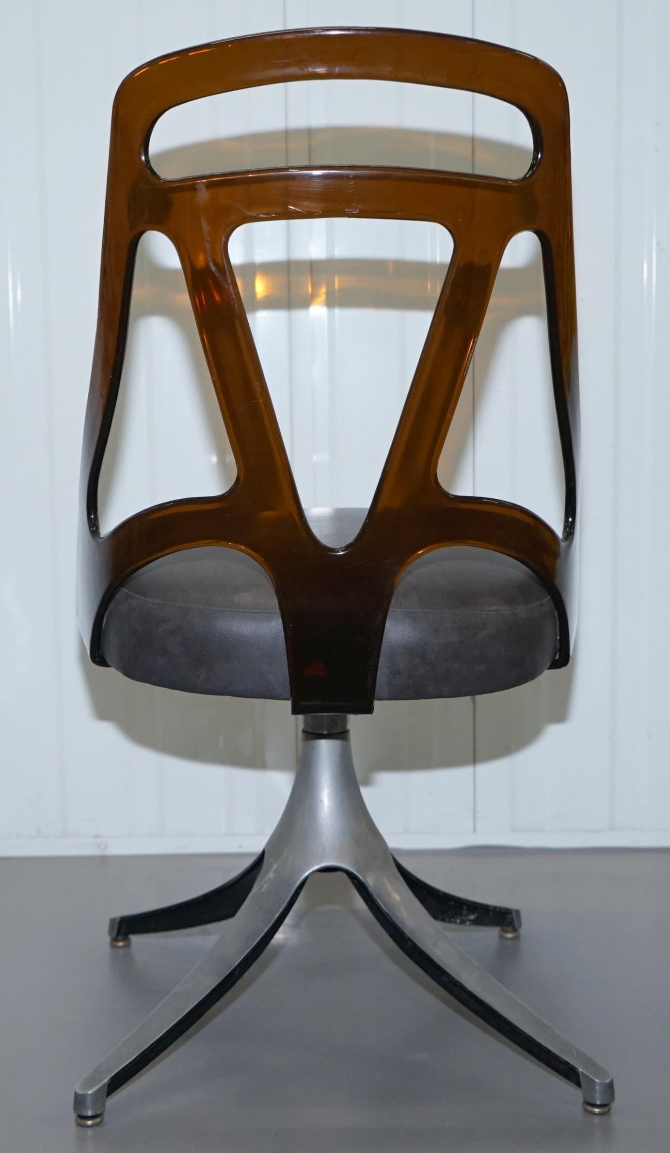 6 Mid-Century Modern 1960s Sculptural Dining Chairs Steel Base Leather Seat 3