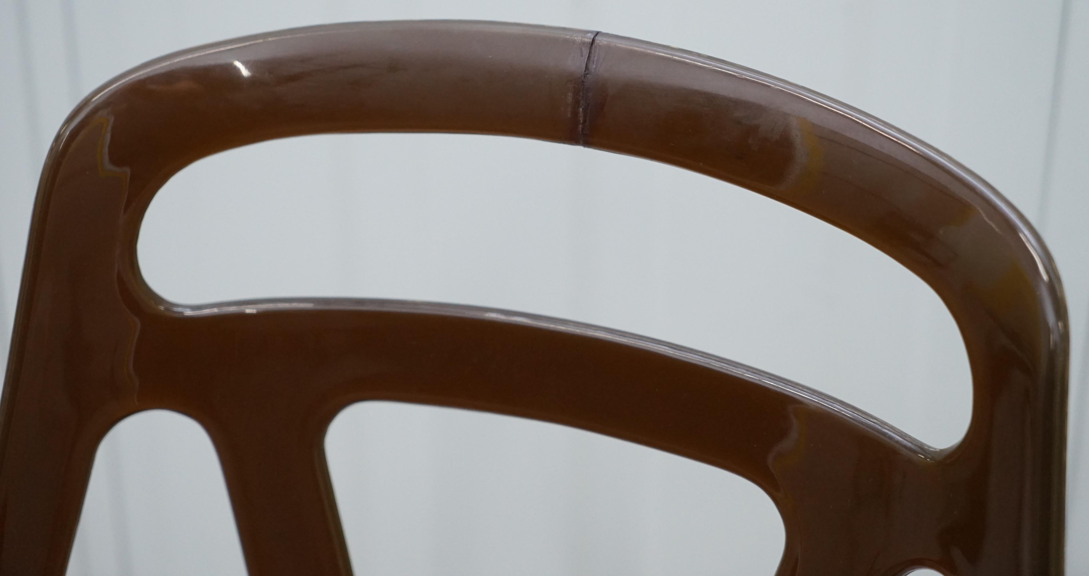6 Mid-Century Modern 1960s Sculptural Dining Chairs Steel Base Leather Seat 11