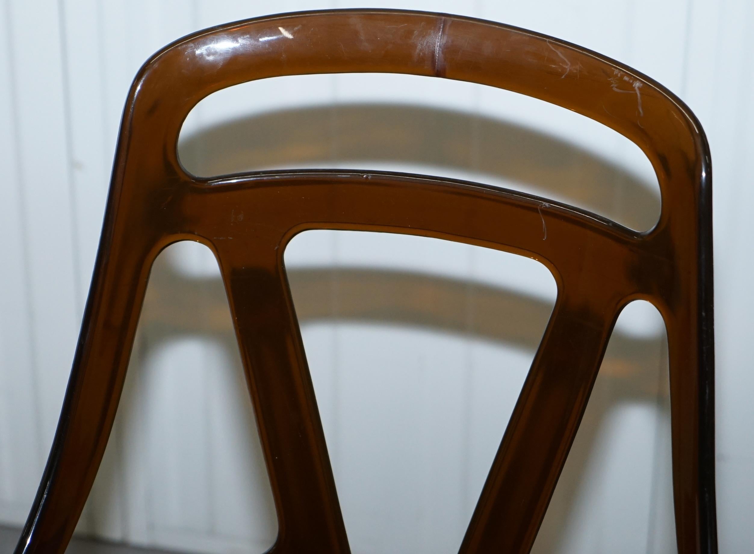 6 Mid-Century Modern 1960s Sculptural Dining Chairs Steel Base Leather Seat 13