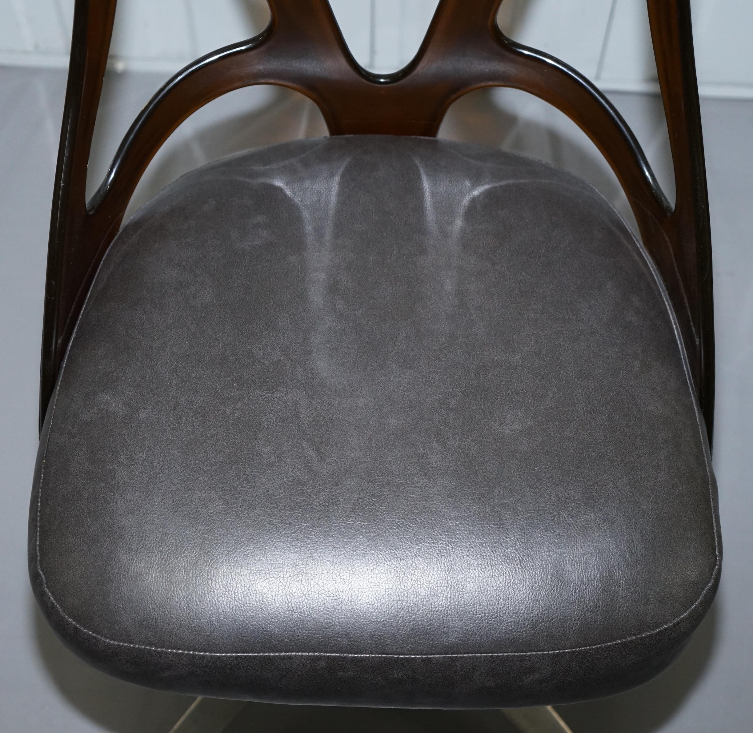 6 Mid-Century Modern 1960s Sculptural Dining Chairs Steel Base Leather Seat In Good Condition In West Sussex, Pulborough