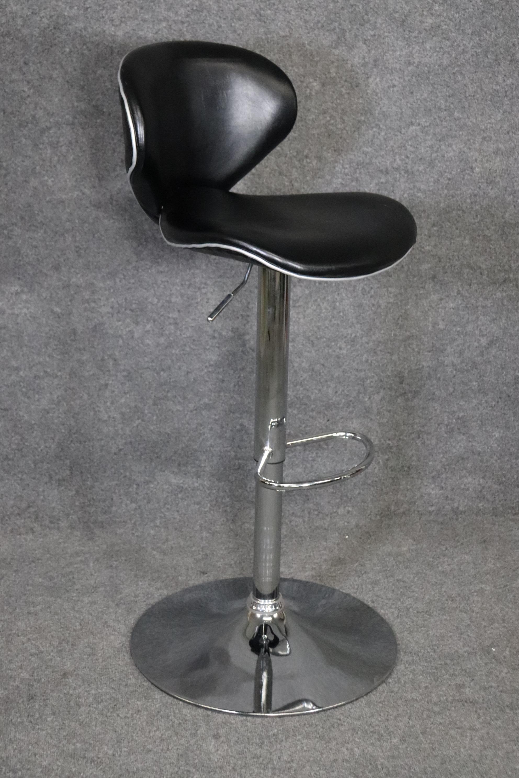 Dimensions- H: 33 3/4in - 42 3/4in W: 20in D: 20in SH: 23 1/2in - 32 1/4in 
This set of 6 Mid-Century Modern Italian Style Chrome Adjustable Bar Stools are made of the highest quality and are truly spectacular! If you look at the photos provided