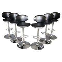 6 Mid-Century Modern Italian Style Chrome Adjustable Bar Stools