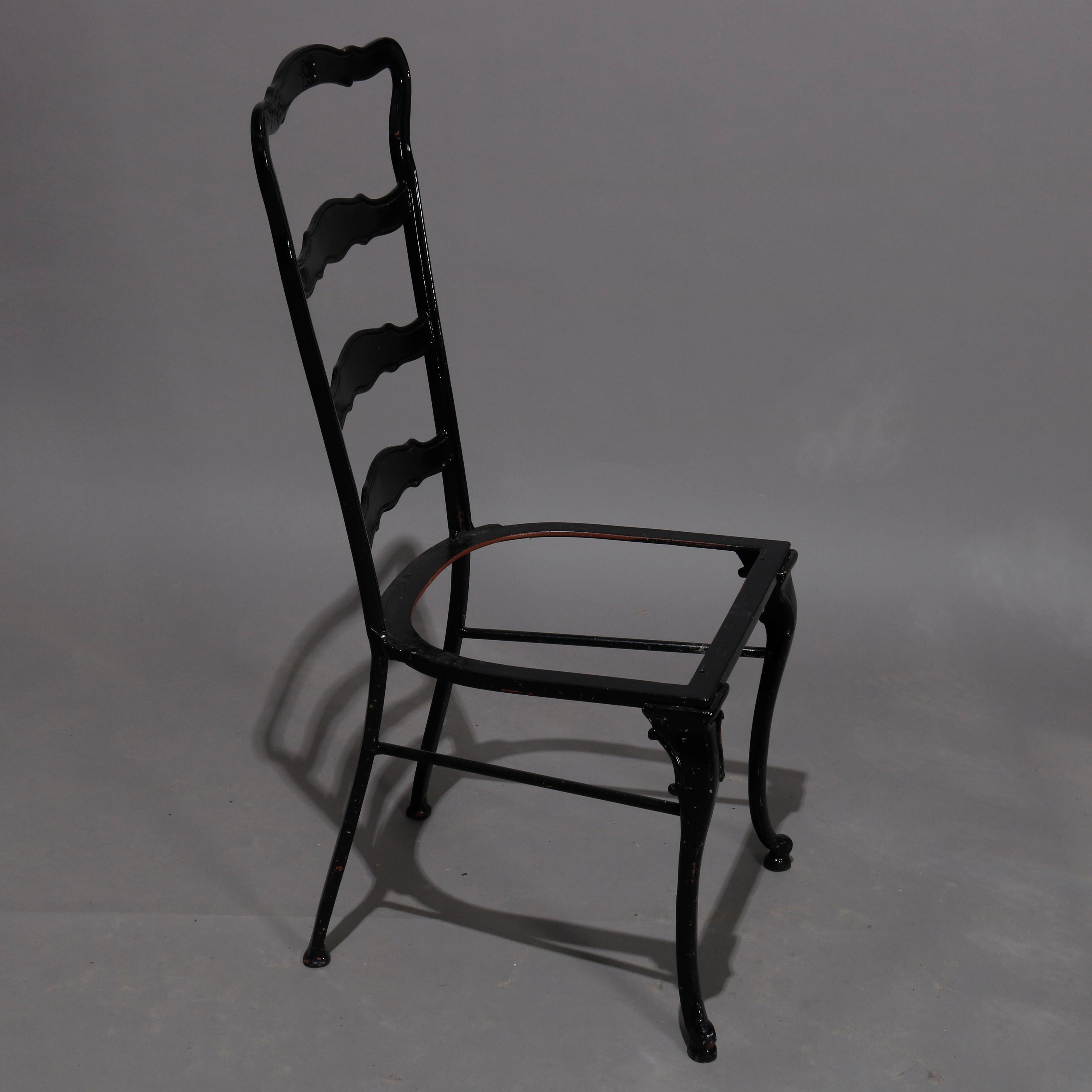 American 6 Mid-Century Modern Tall-Back Ebonized and Animal Print Dining Chairs, 20th  C For Sale