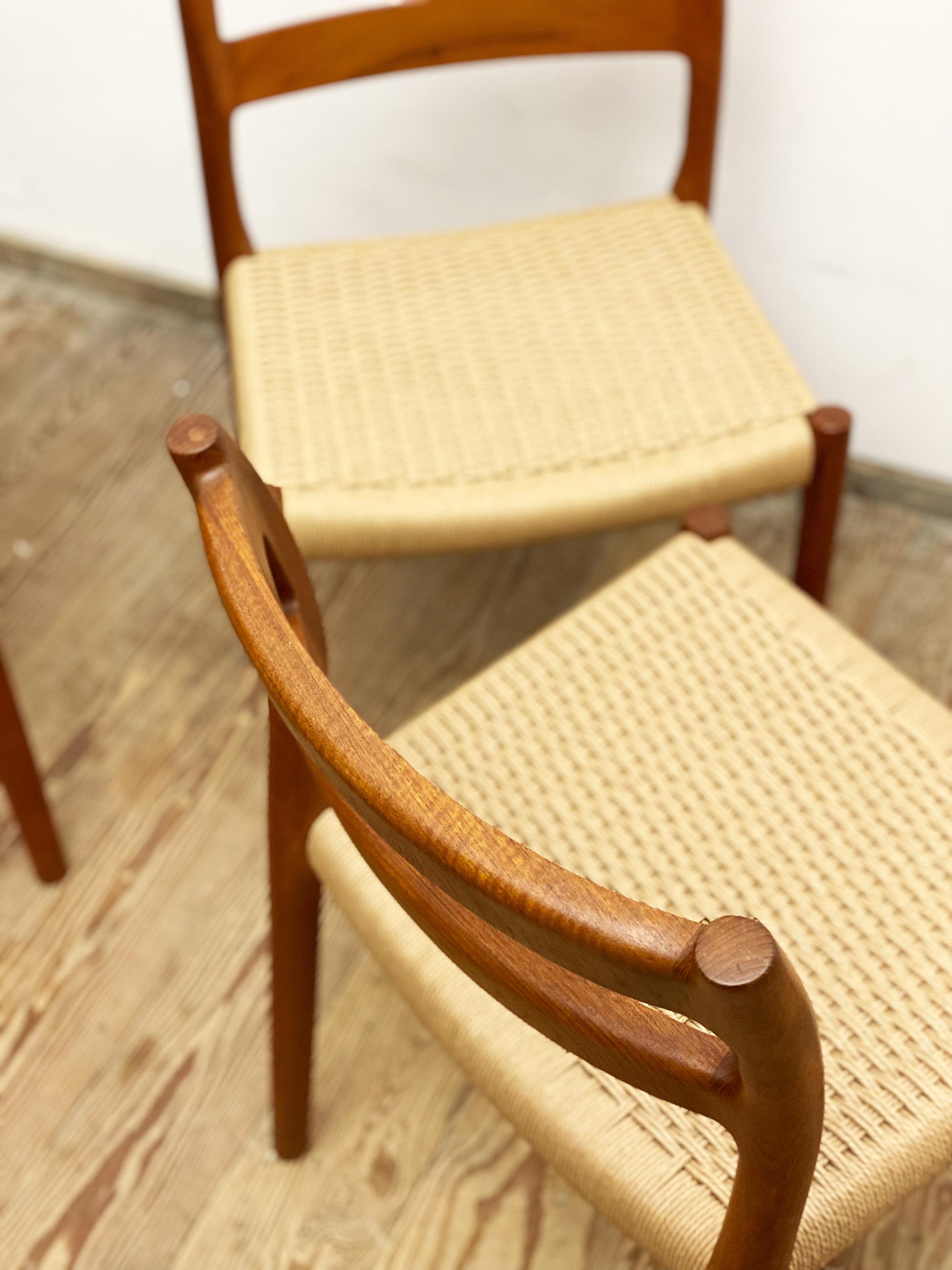 Papercord 6 Mid-Century Modern Teak Dining Chairs #84 by Niels O. Møller for J. L. Moller