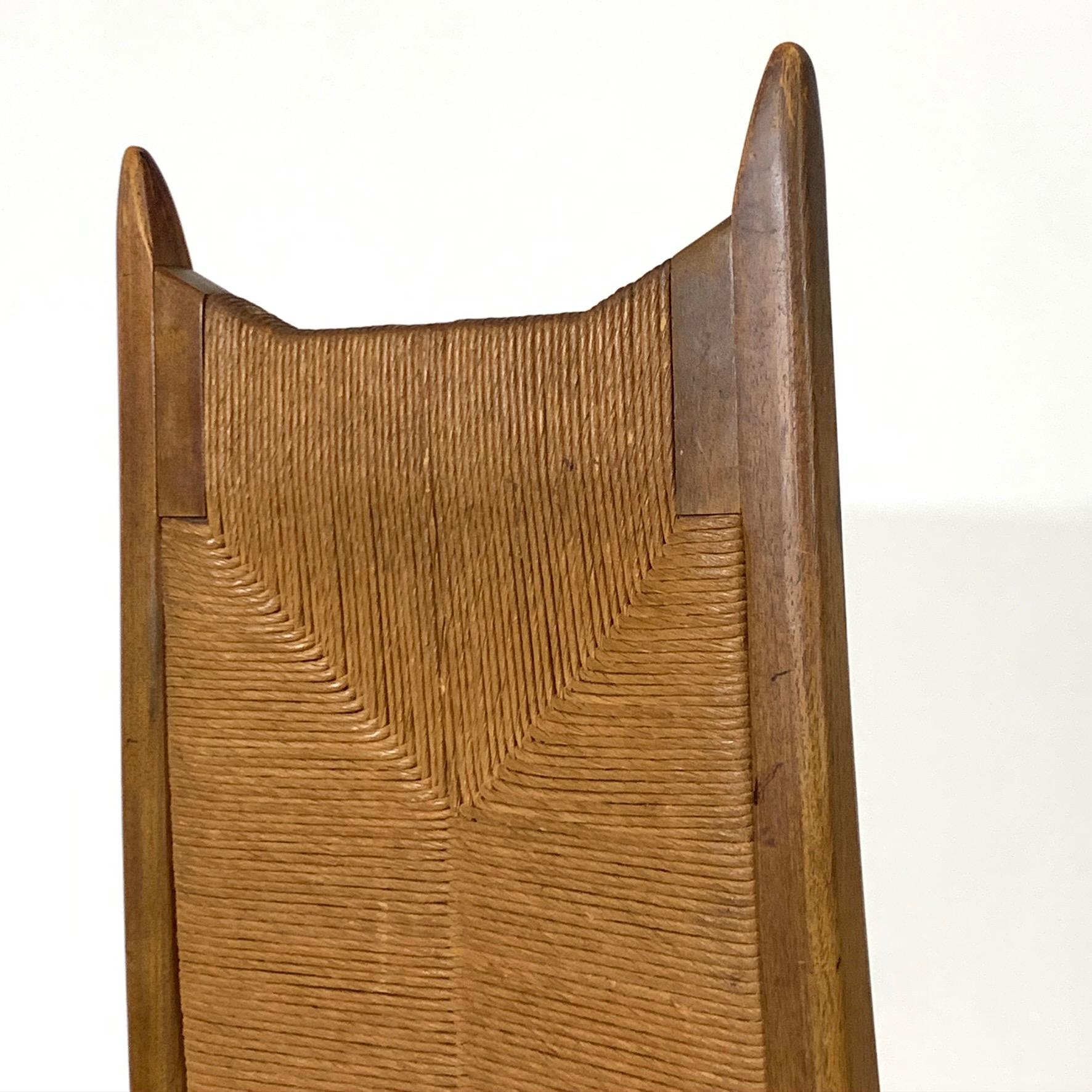 6 Midcentury Organic Modern Rush Dining Chairs 1960s Manner of Bert England 1