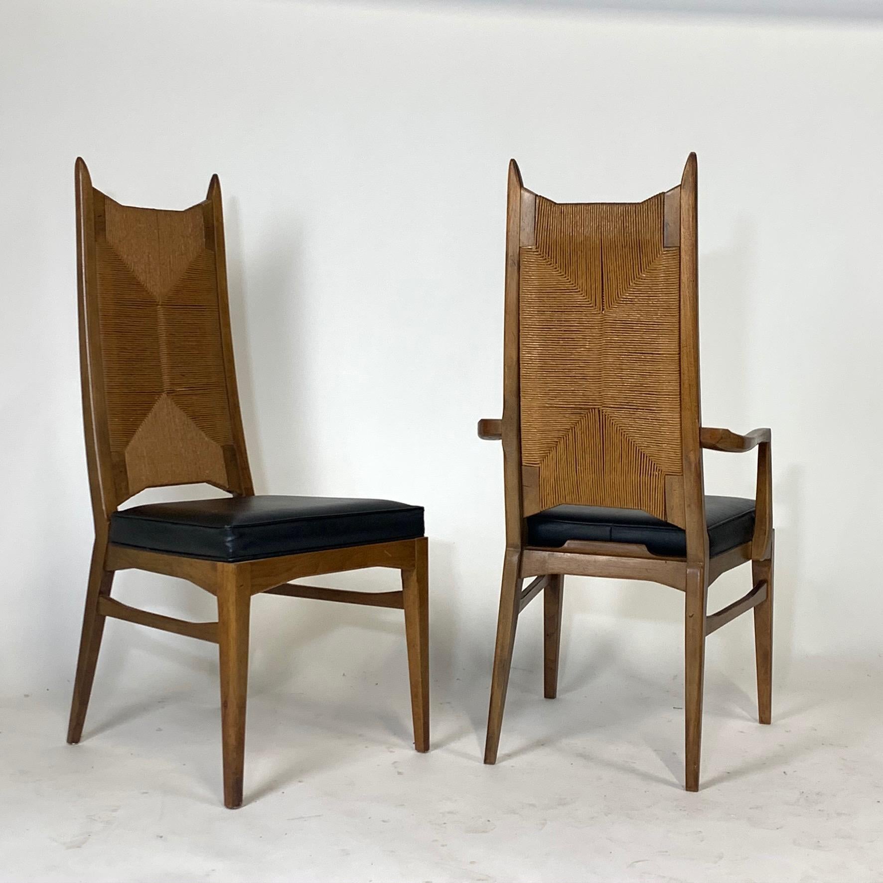 American 6 Midcentury Organic Modern Rush Dining Chairs 1960s Manner of Bert England