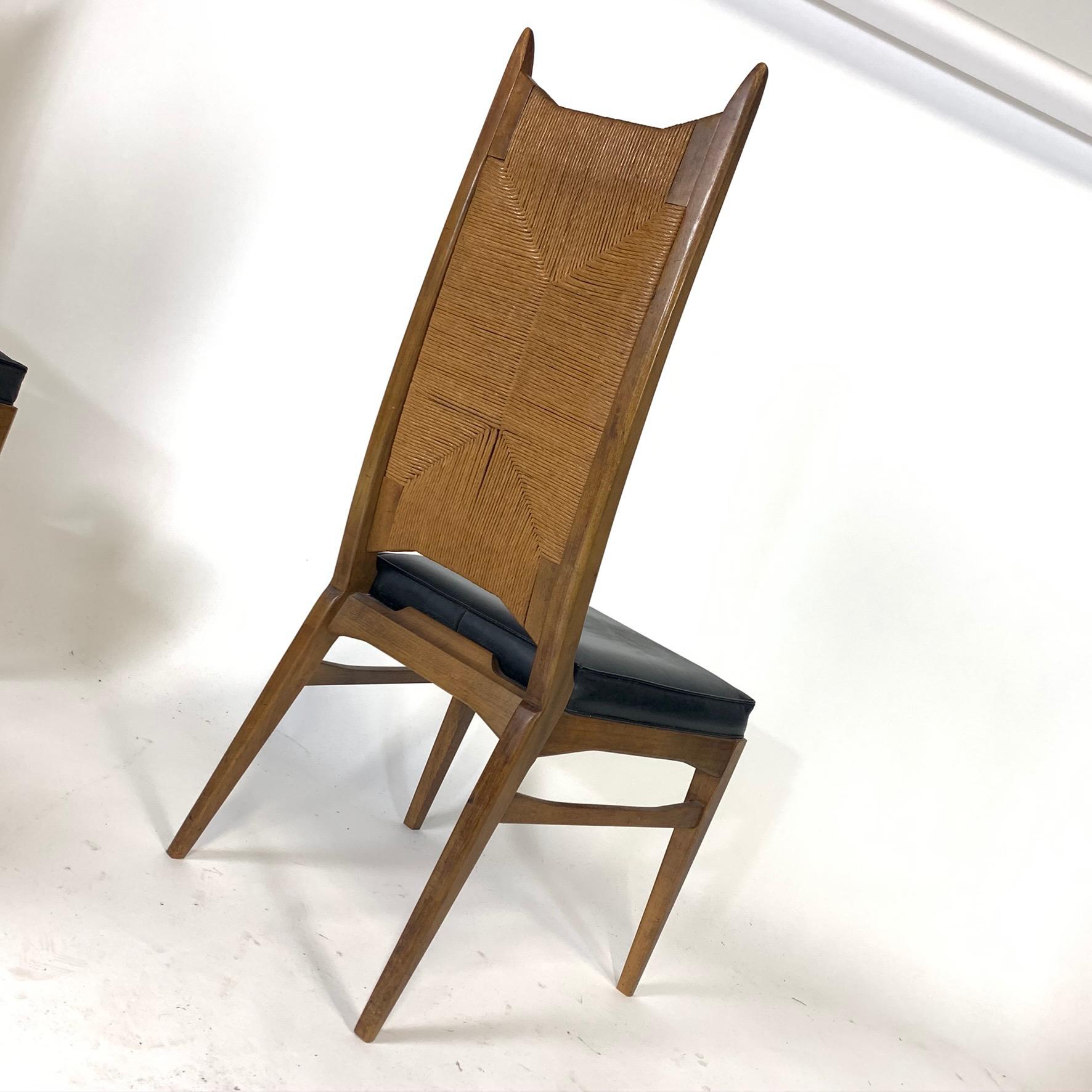 6 Midcentury Organic Modern Rush Dining Chairs 1960s Manner of Bert England In Good Condition In Hudson, NY