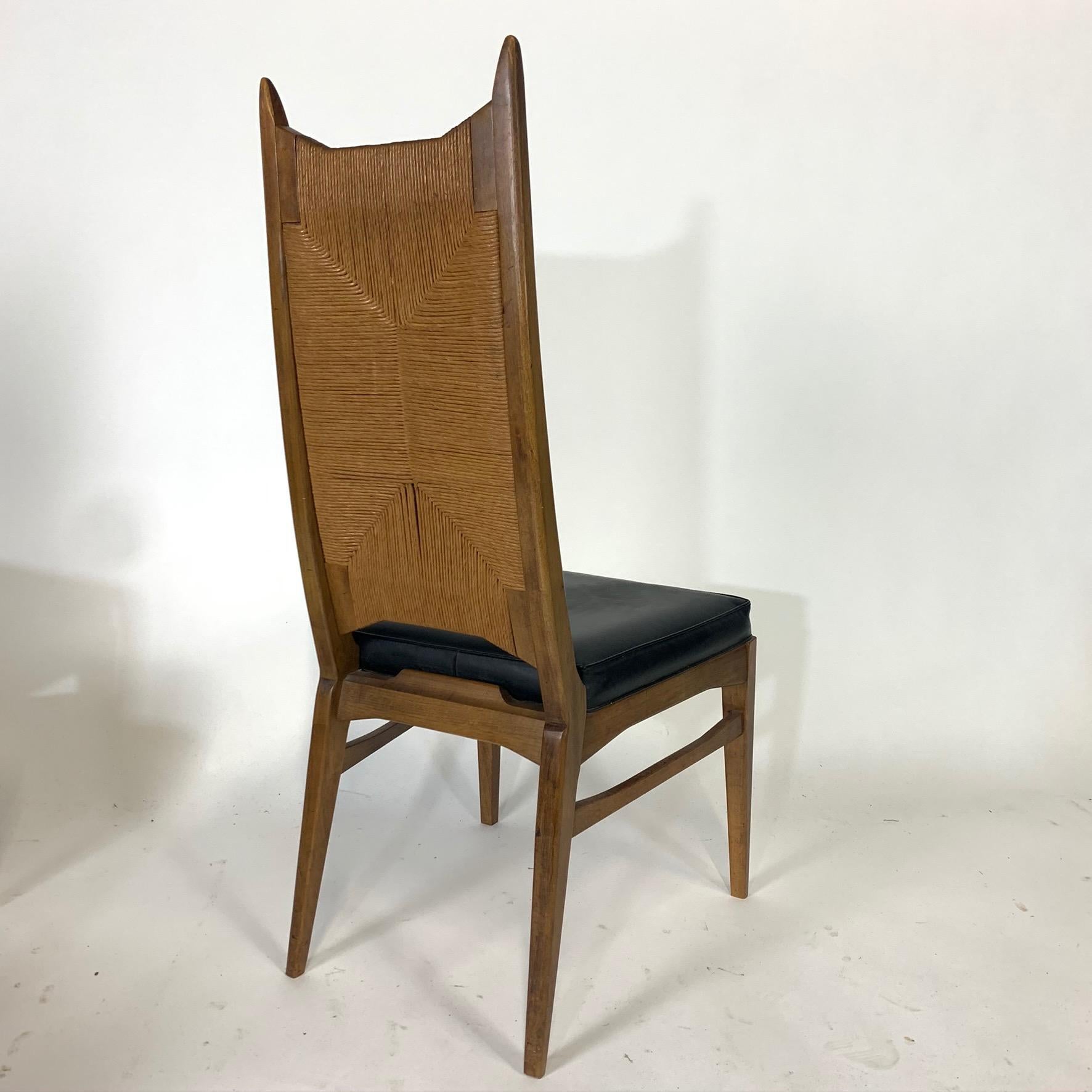 Walnut 6 Midcentury Organic Modern Rush Dining Chairs 1960s Manner of Bert England