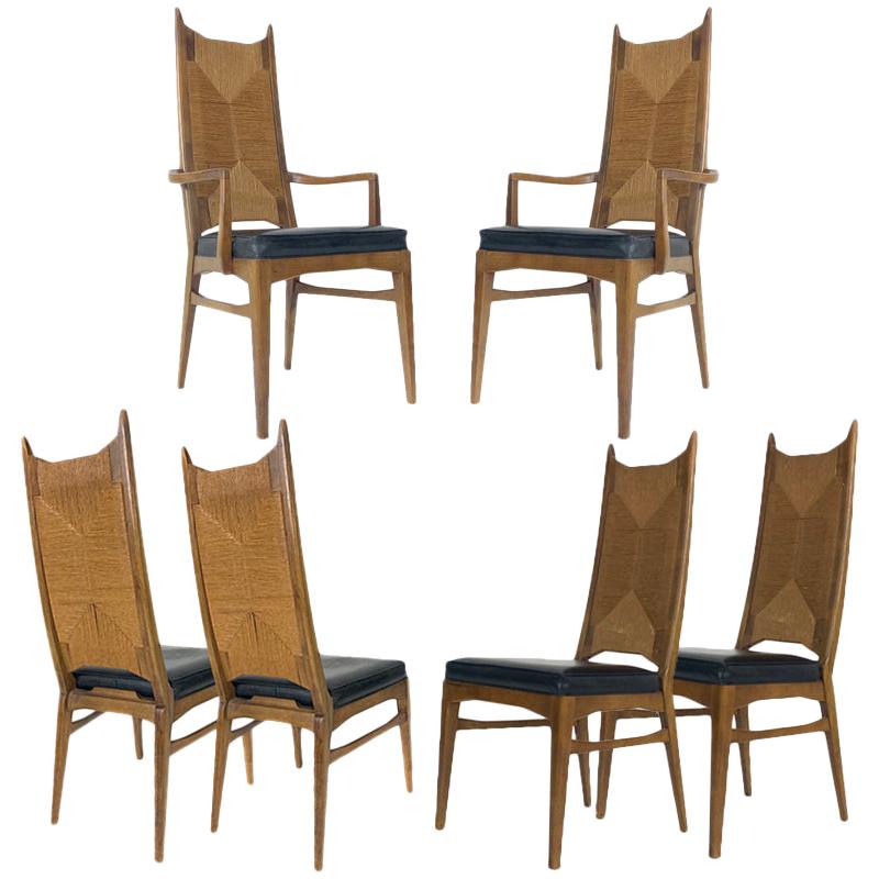 6 Midcentury Organic Modern Rush Dining Chairs 1960s Manner of Bert England