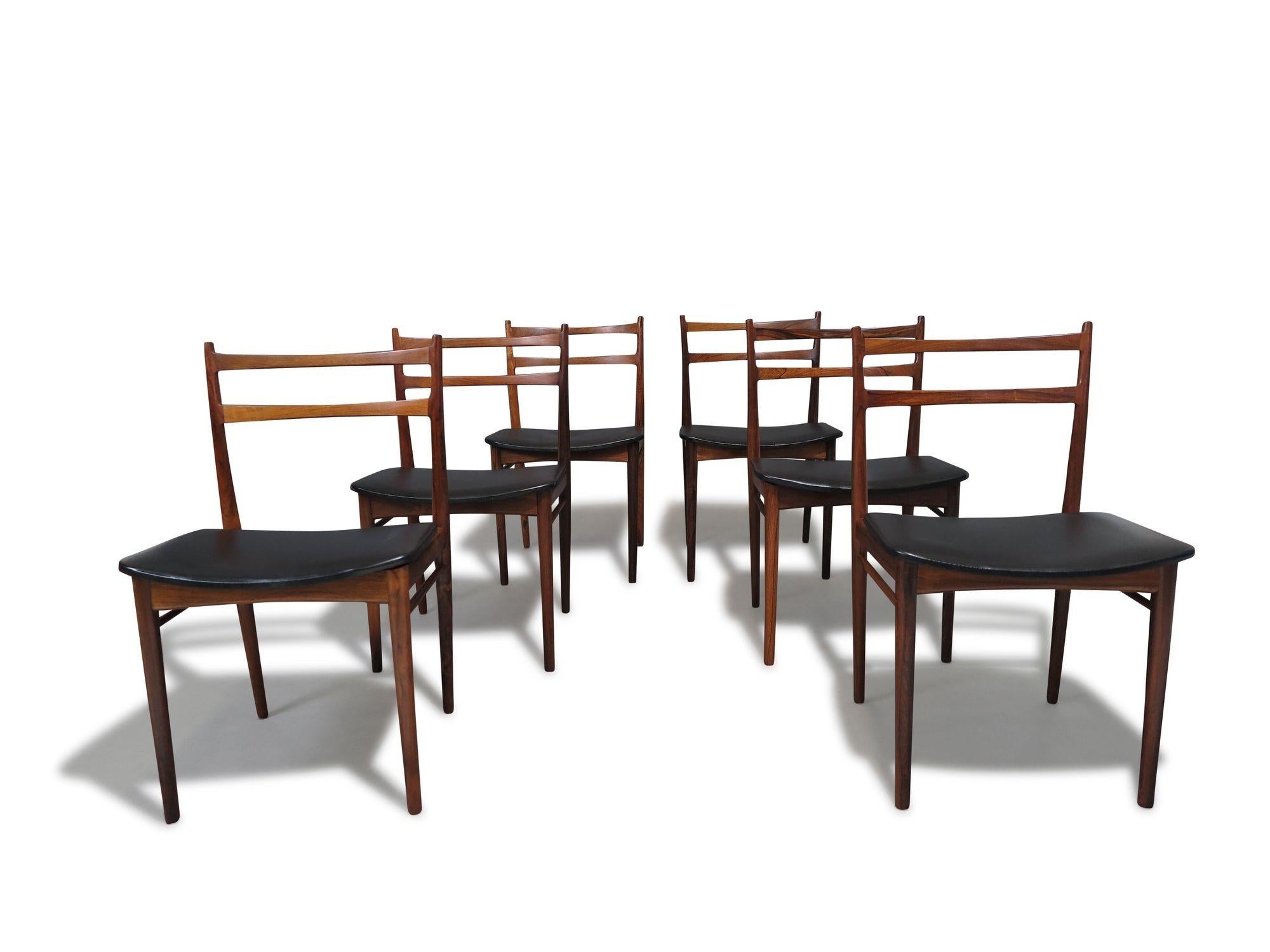Scandinave moderne 6 Chaises de salle à manger danoises en bois de rose Rosengren Hansen du milieu du siècle en vente