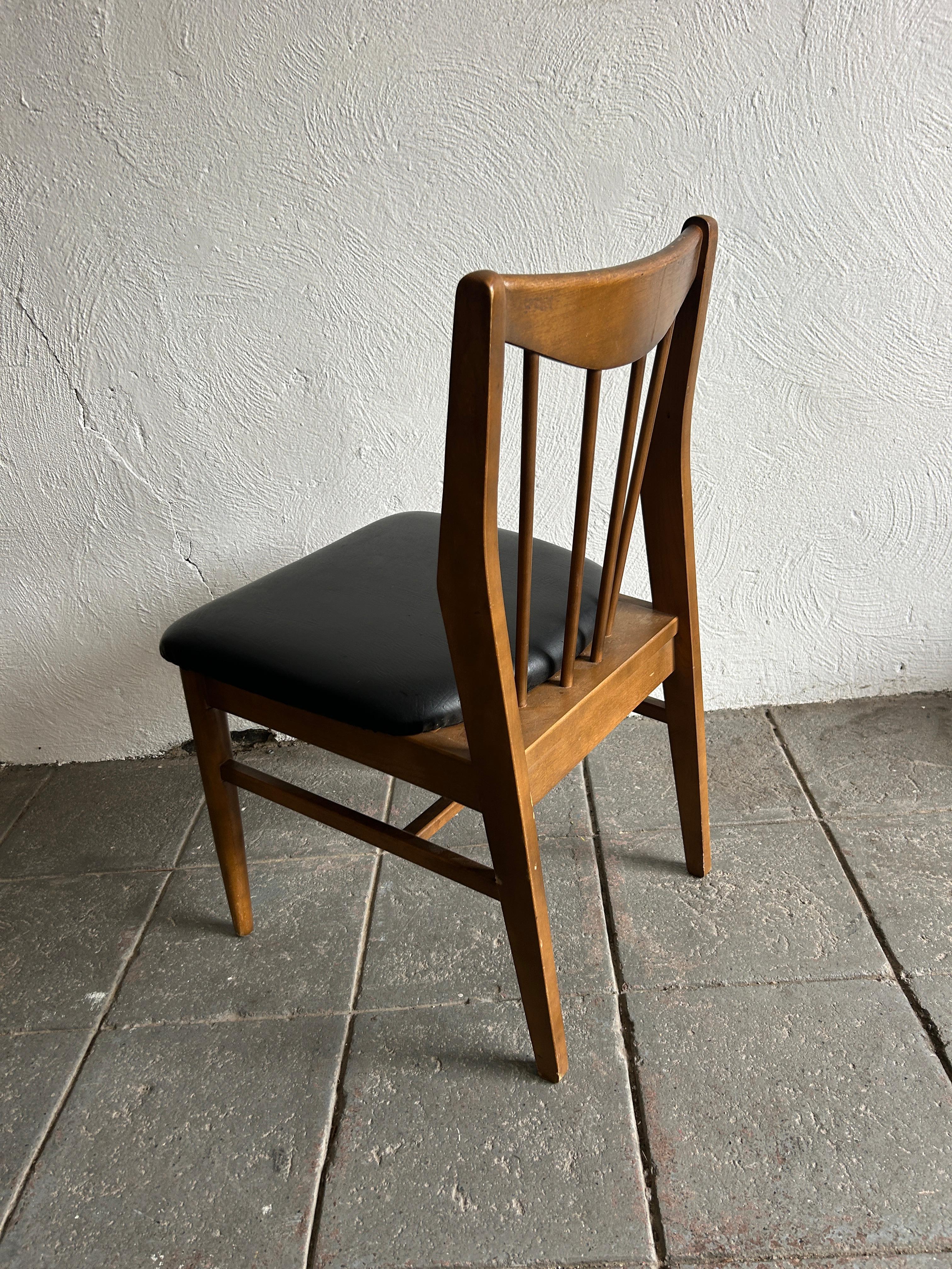 Woodwork 6 mid century spindle back American modern walnut dining chairs black vinyl