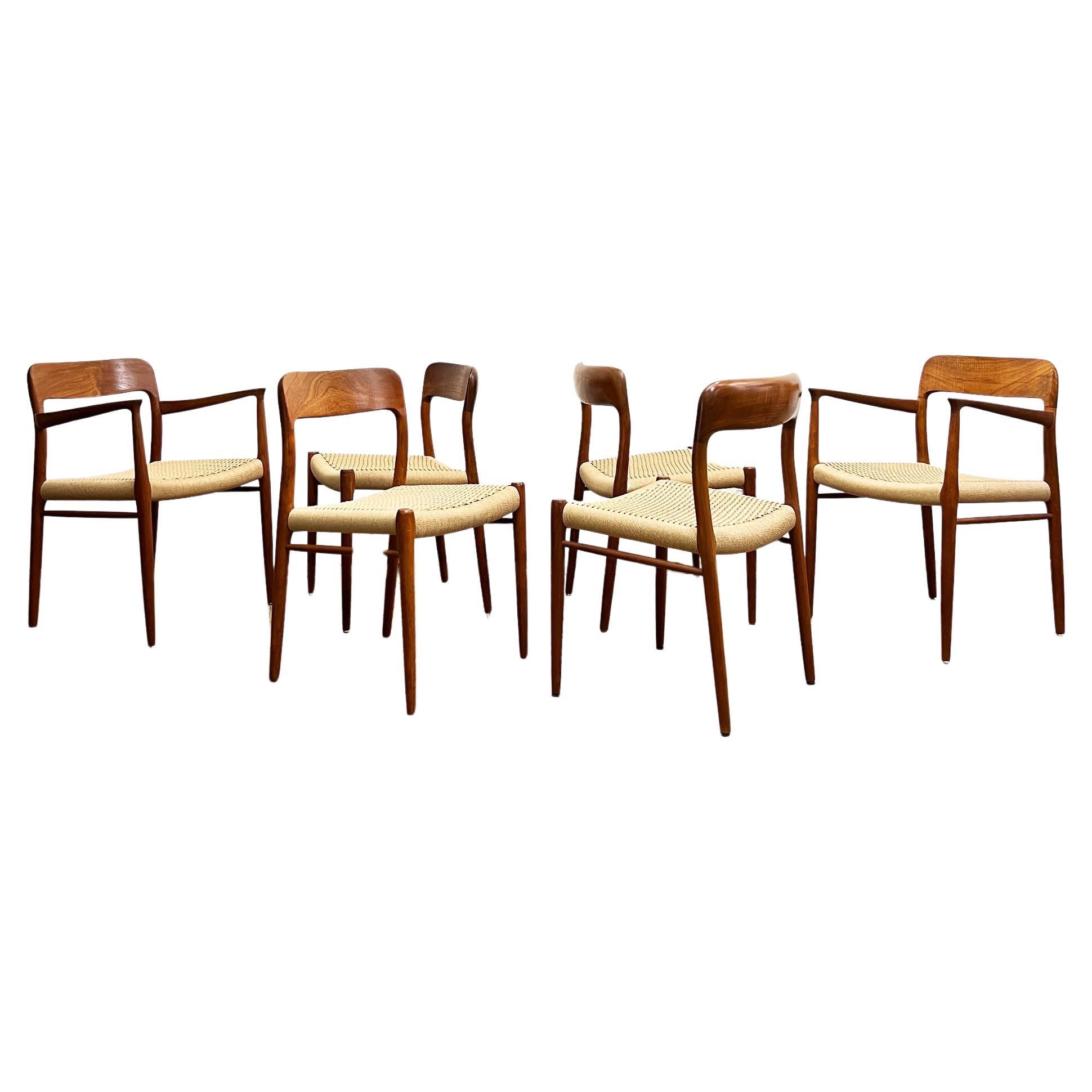 6 Mid-Century Teak Dining Chairs  No.56 & 75 by Niels O. Møller for J. L. Moller For Sale