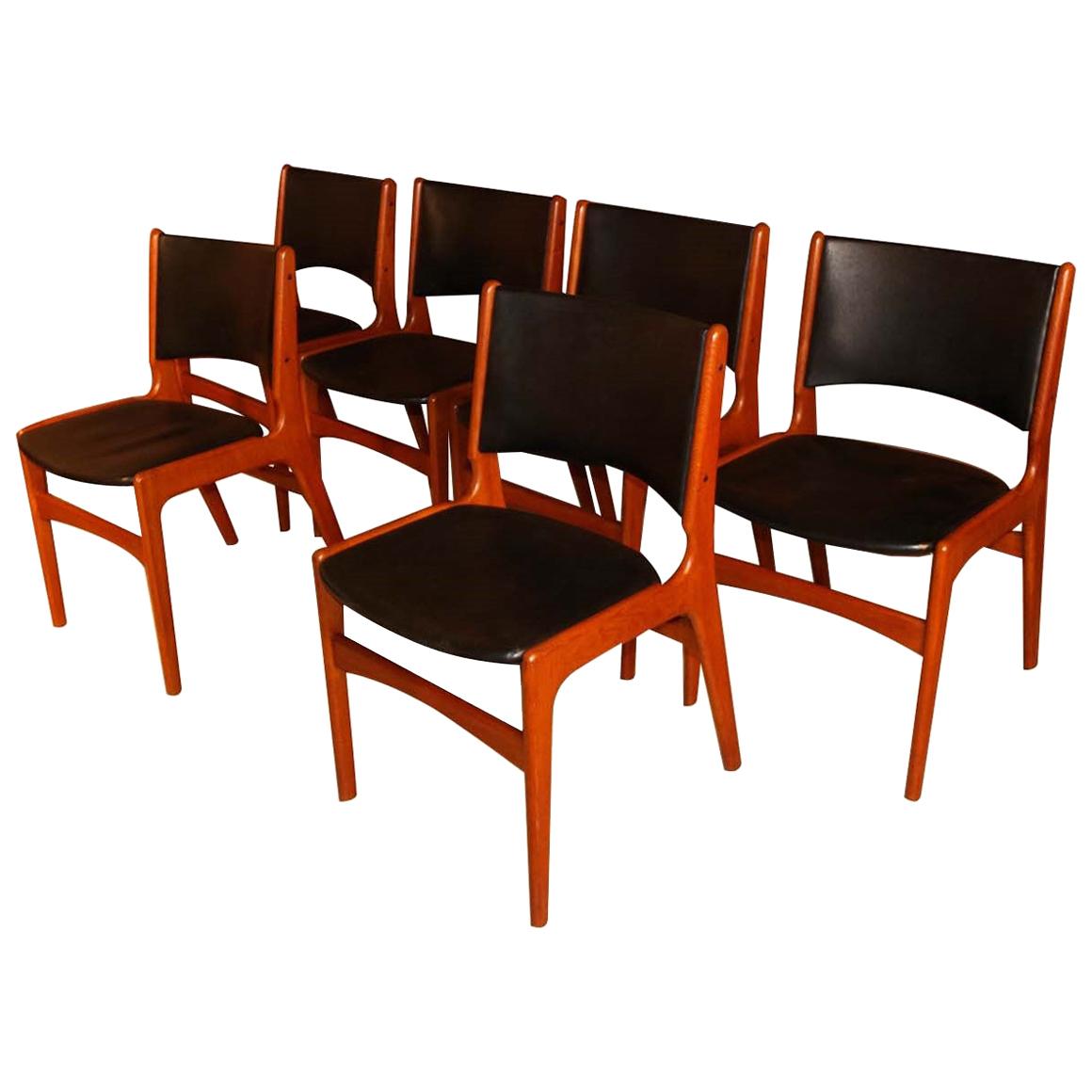 6 Midcentury Teak Dining Chairs Model 89 Erik Buch for Povl Dinesen For Sale