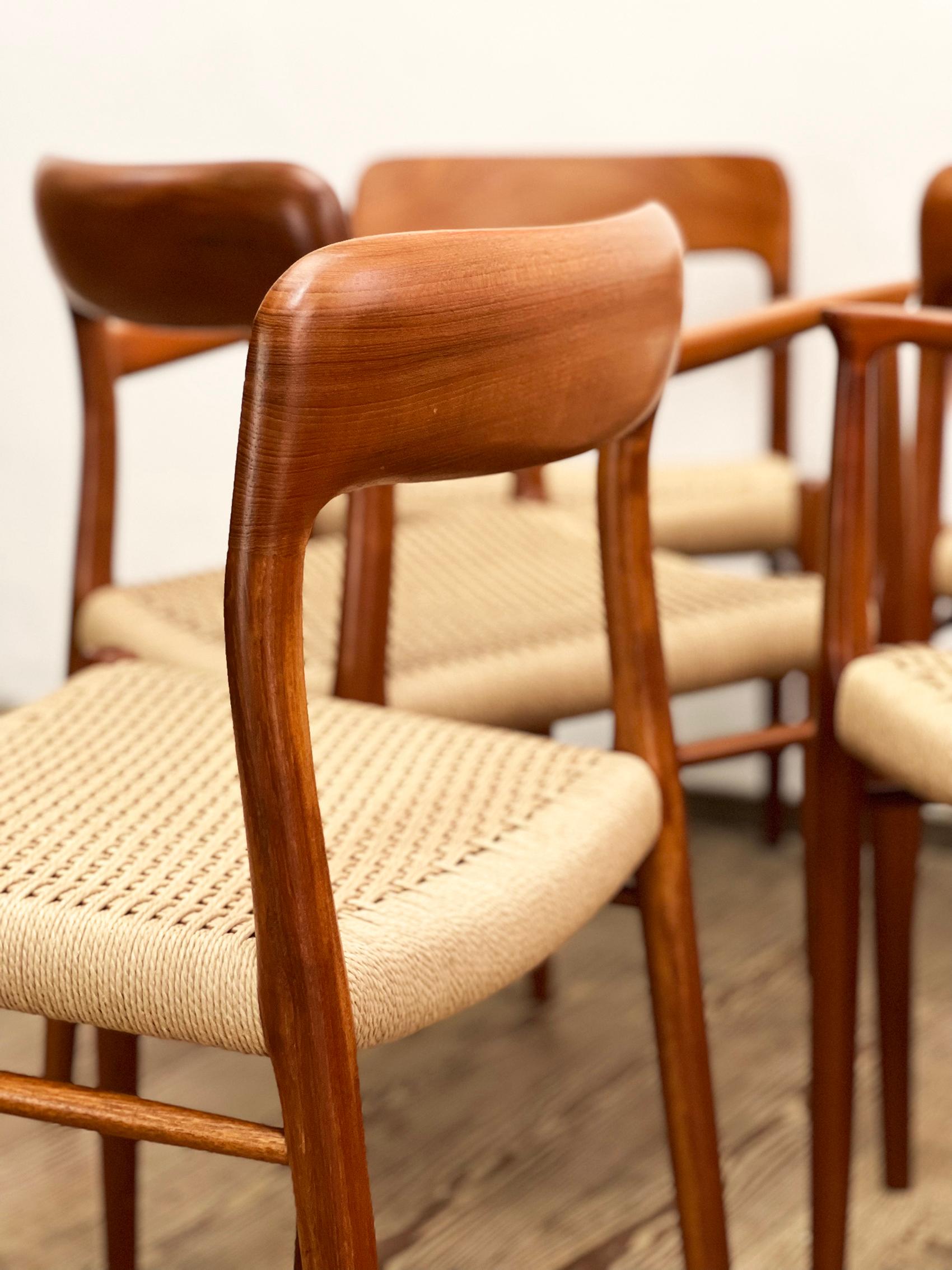 6 Mid-Century Teak Dining Chairs  No.56 & 75 by Niels O. Møller for J. L. Moller For Sale 5