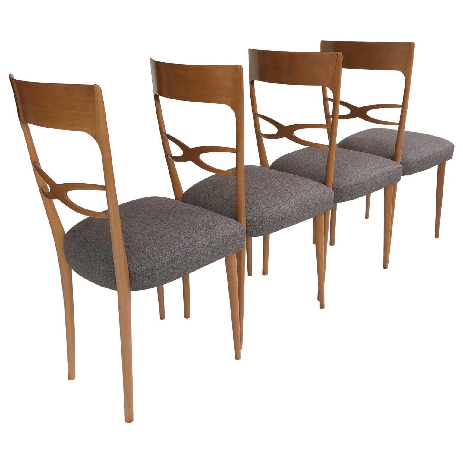 6 blond wood Midcentury Italian Dining Chairs, 1950s, attrib. to Melchiorre Bega In Good Condition For Sale In London, GB