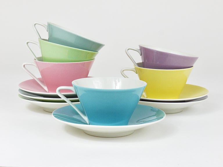 6 Midcentury Pastel Daisy Porcelain Coffee Cups, Lilien, Austria, 1950s For  Sale at 1stDibs | lilien porzellan austria, 1950's coffee cups