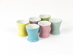 6 Midcentury Pastel Daisy Porcelain Egg Cups, Lilien, Austria, 1950s