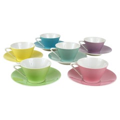 6 tazas de café exprés de porcelana con margaritas pastel de mediados de siglo, Lilien, Austria, años 50