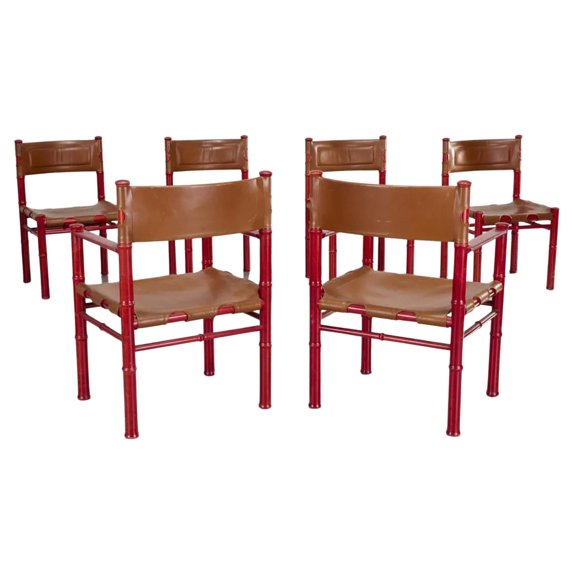 6 Midcentury Scandinavian Modern Rot Brown Leder Esszimmerstühle Asko Finnland (Holzarbeit) im Angebot