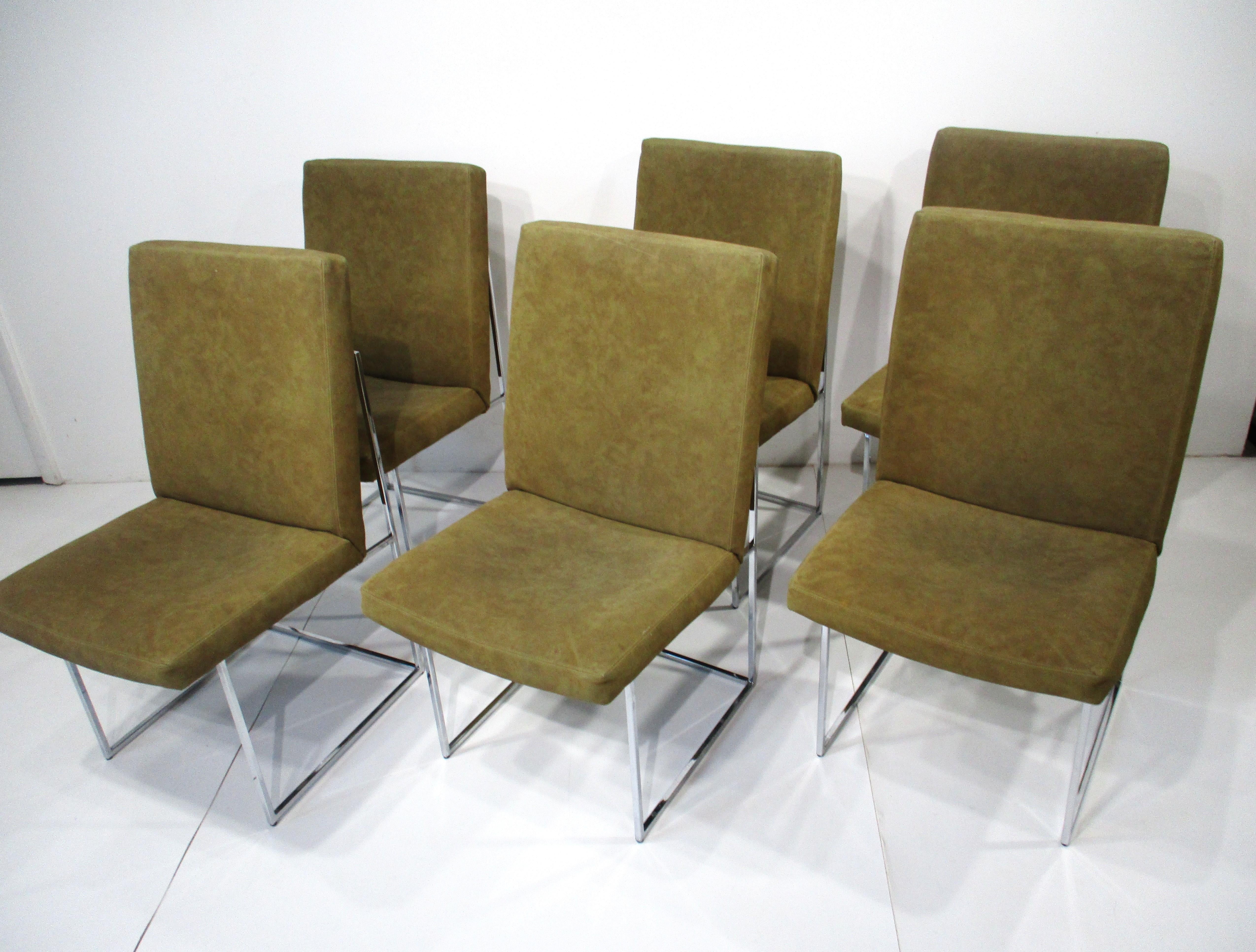 6 Milo Baughman Chrome and Suede Dining Chairs for Thayer Coggin    5