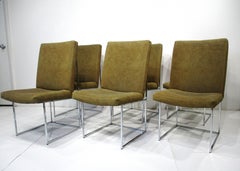 6 Milo Baughman Chrome and Suede Dining Chairs for Thayer Coggin