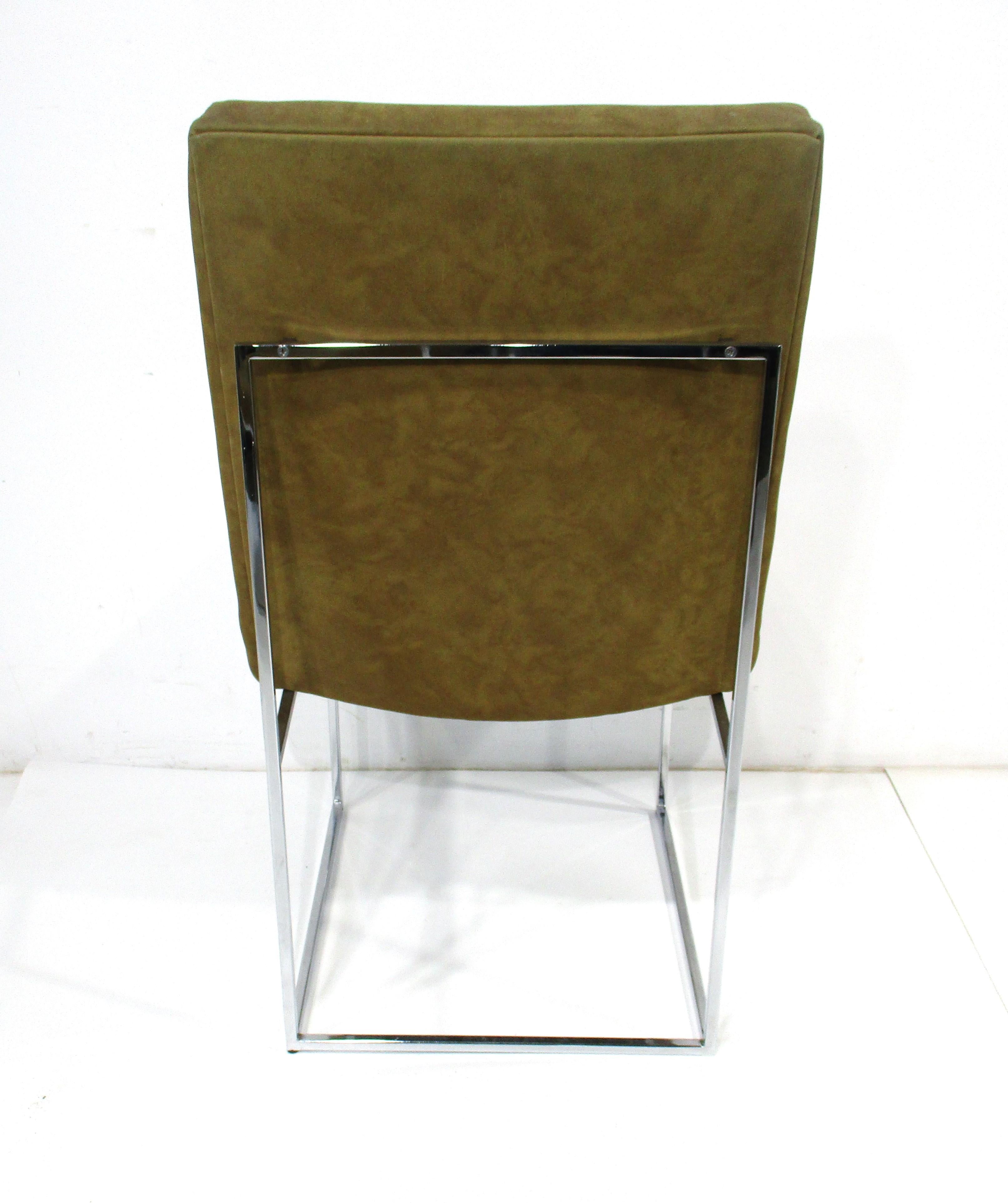 Ultrasuede 6 Milo Baughman Chrome and Suede Dining Chairs for Thayer Coggin   