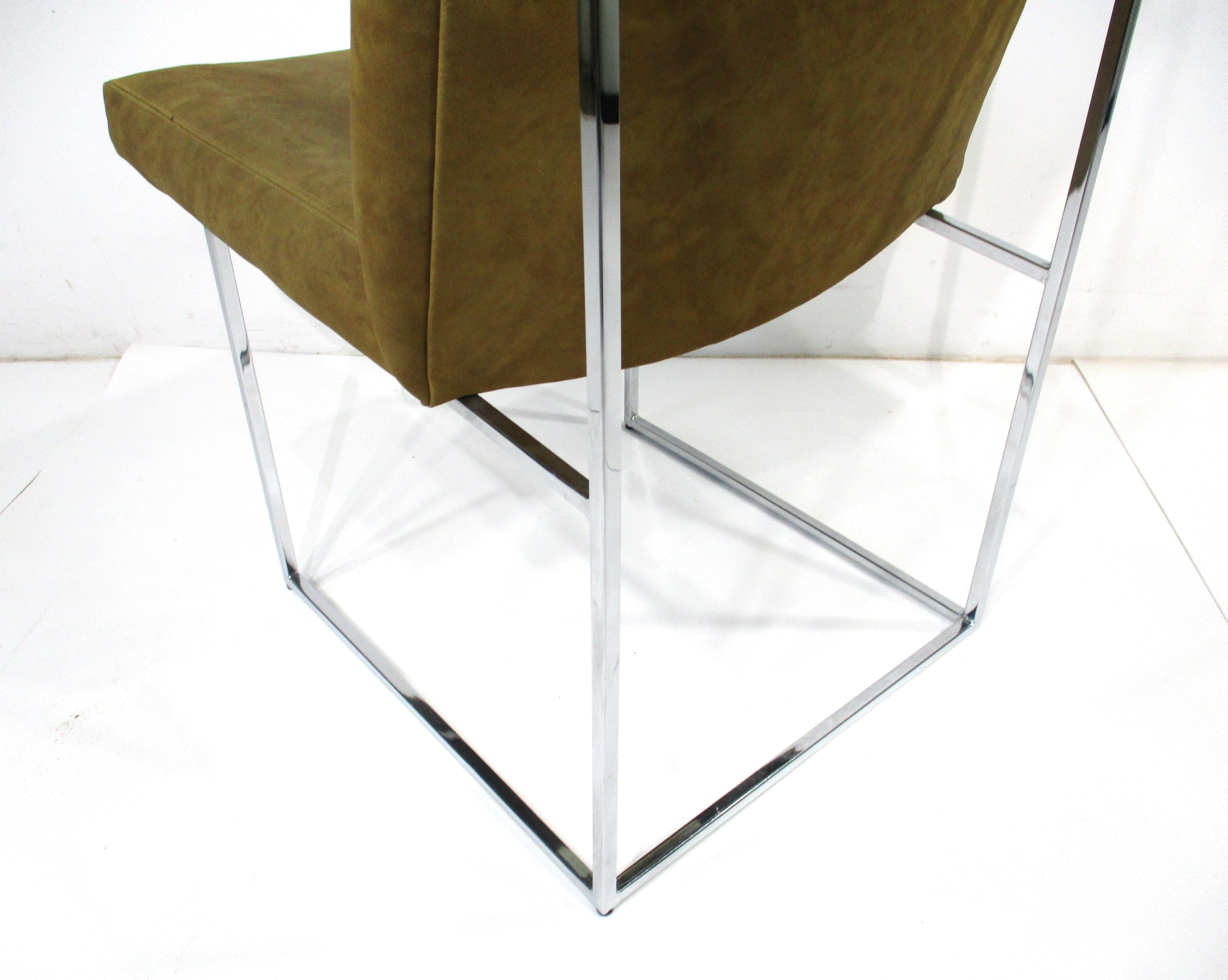 6 Milo Baughman Chrome and Suede Dining Chairs for Thayer Coggin    1