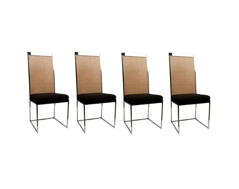 6 Milo Baughman Esszimmerstühle aus schwarzem Samt mit Chrom- und Rohrrückenlehne (Moderne der Mitte des Jahrhunderts) im Angebot