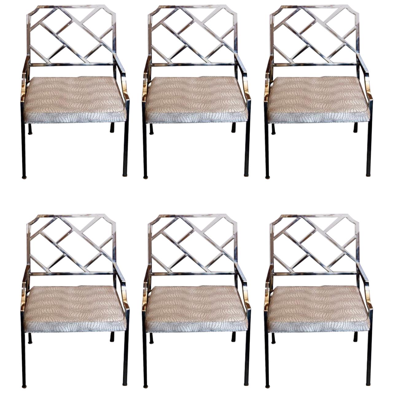 6 Chrome Chippendale dining chairs by Design Institute of America  For Sale