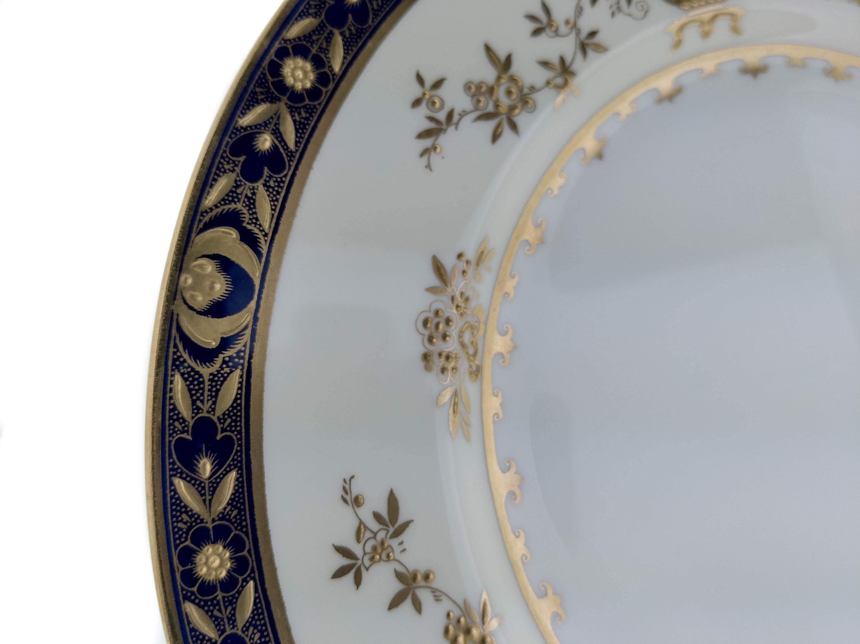 Hand-Crafted 6 Minton England Cobalt Blue and Raised Gold Dinner Plates