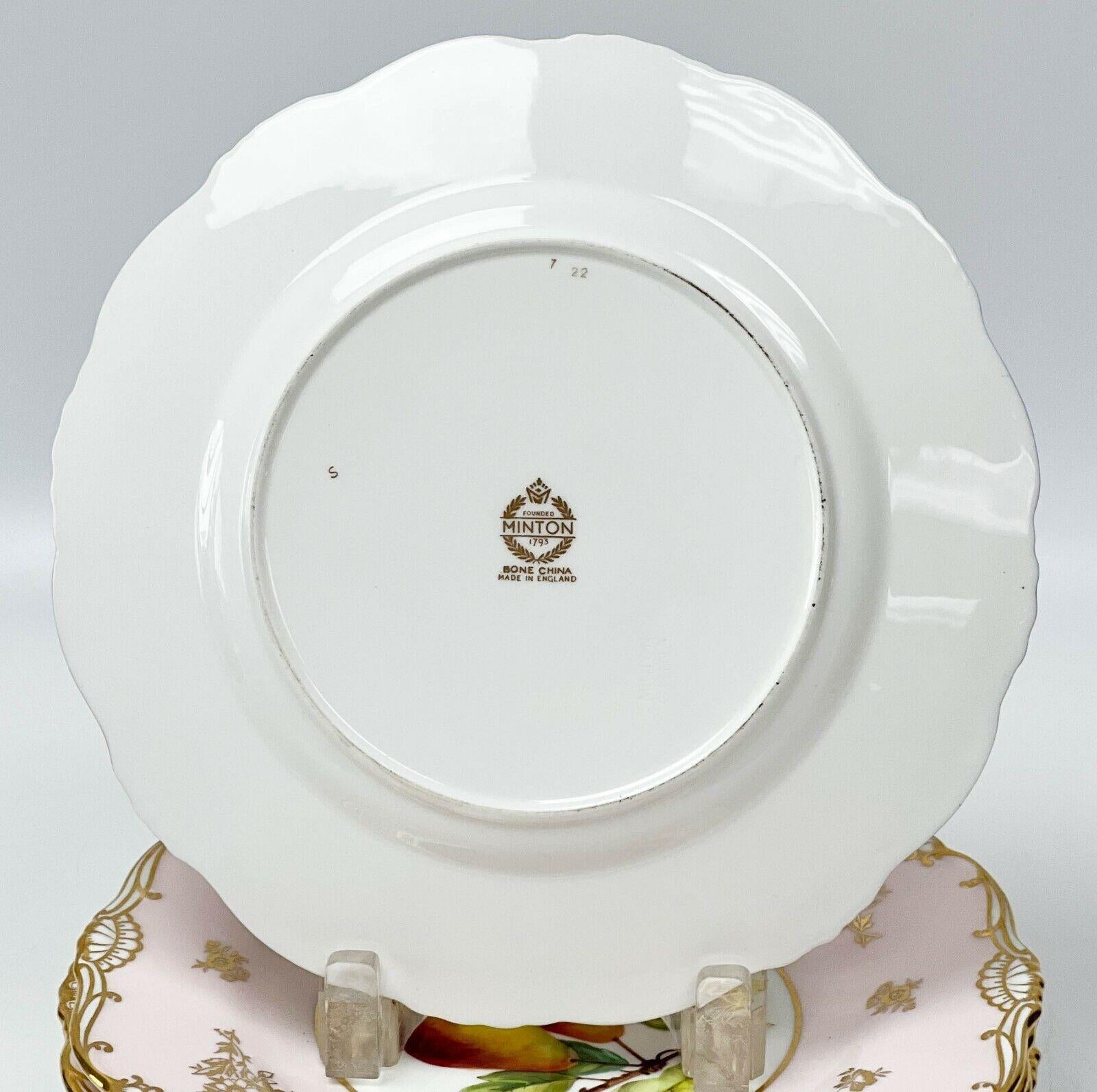 6 Minton Hand Painted Porcelain Dessert Plates Fruit Signed c. 1950 Tiffany In Good Condition In Gardena, CA