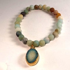 6 MM Bracciale elastico in amazzonite opaca e smerigliata multicolore con penzoloni Druzy
