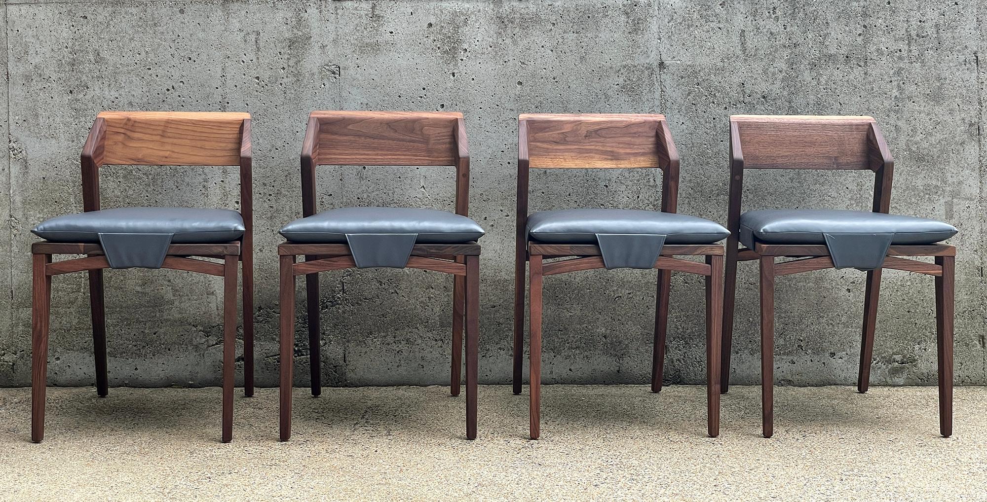 American 6 Modern Dining Chairs, Osteria Side Chair, Leather Cushion by MarCo Bogazzi For Sale