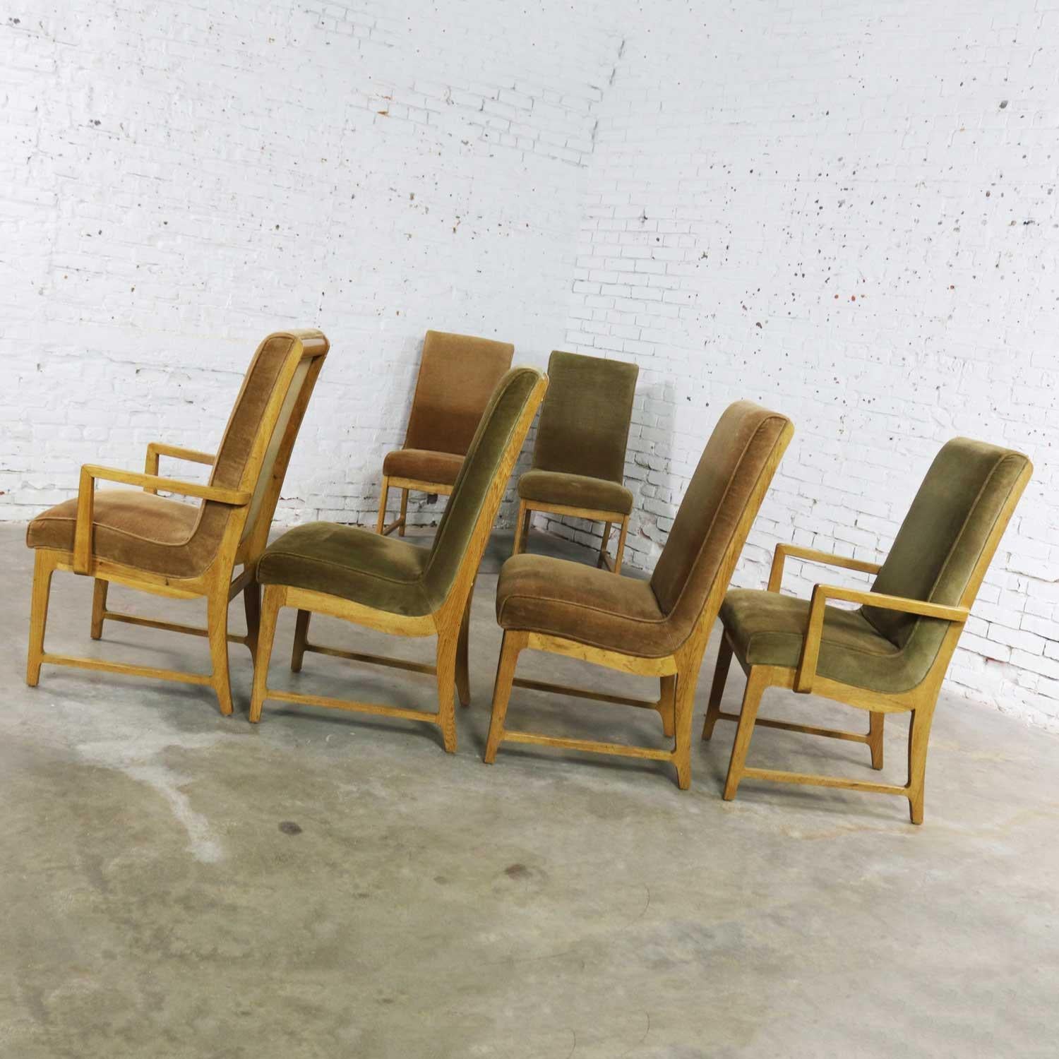 6 Modern Style Vintage Dining Chairs Velvet Scoop Seats Bernhardt Flair Hibriten In Good Condition In Topeka, KS