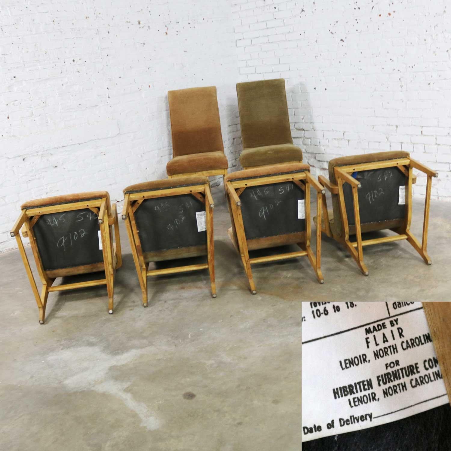 20th Century 6 Modern Style Vintage Dining Chairs Velvet Scoop Seats Bernhardt Flair Hibriten