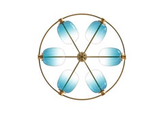 6 Module Blue Ombre Umbrella Candy Chandelier with Hand-blown Glass and Brass