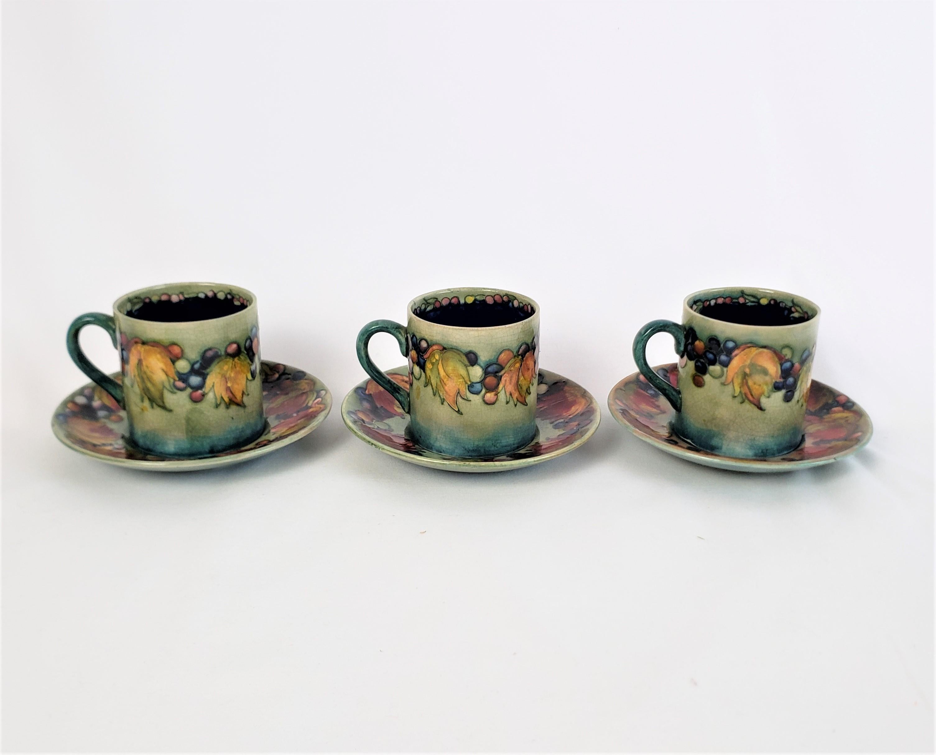 Arts and Crafts 6 Moorcroft Art Pottery Demitasse Cup & Saucer Sets in the Leaf & Berry Pattern For Sale