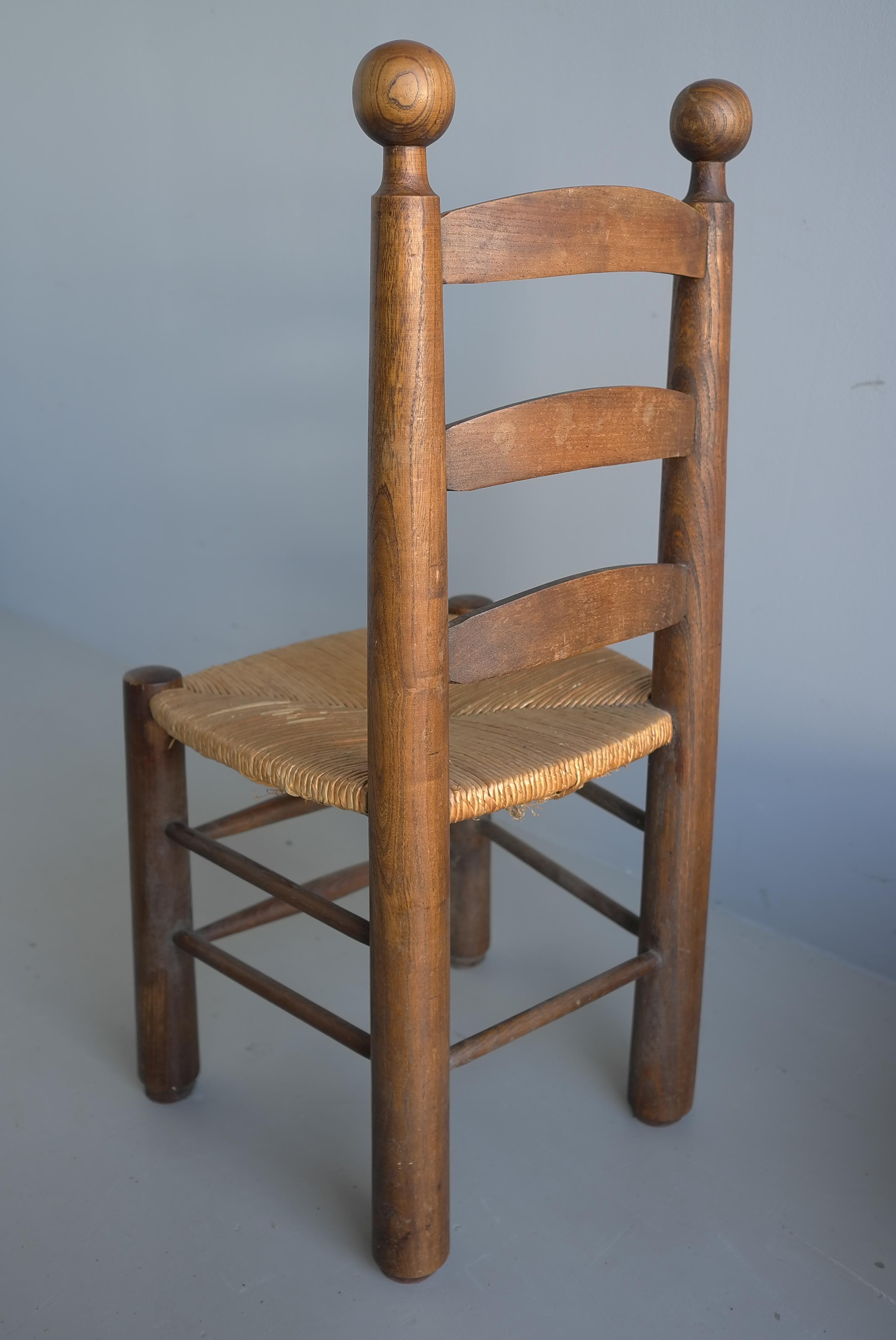 6 Chaises en Chêne Naturel et Jonc par Charles Dudouyt , France 1950's en vente 2