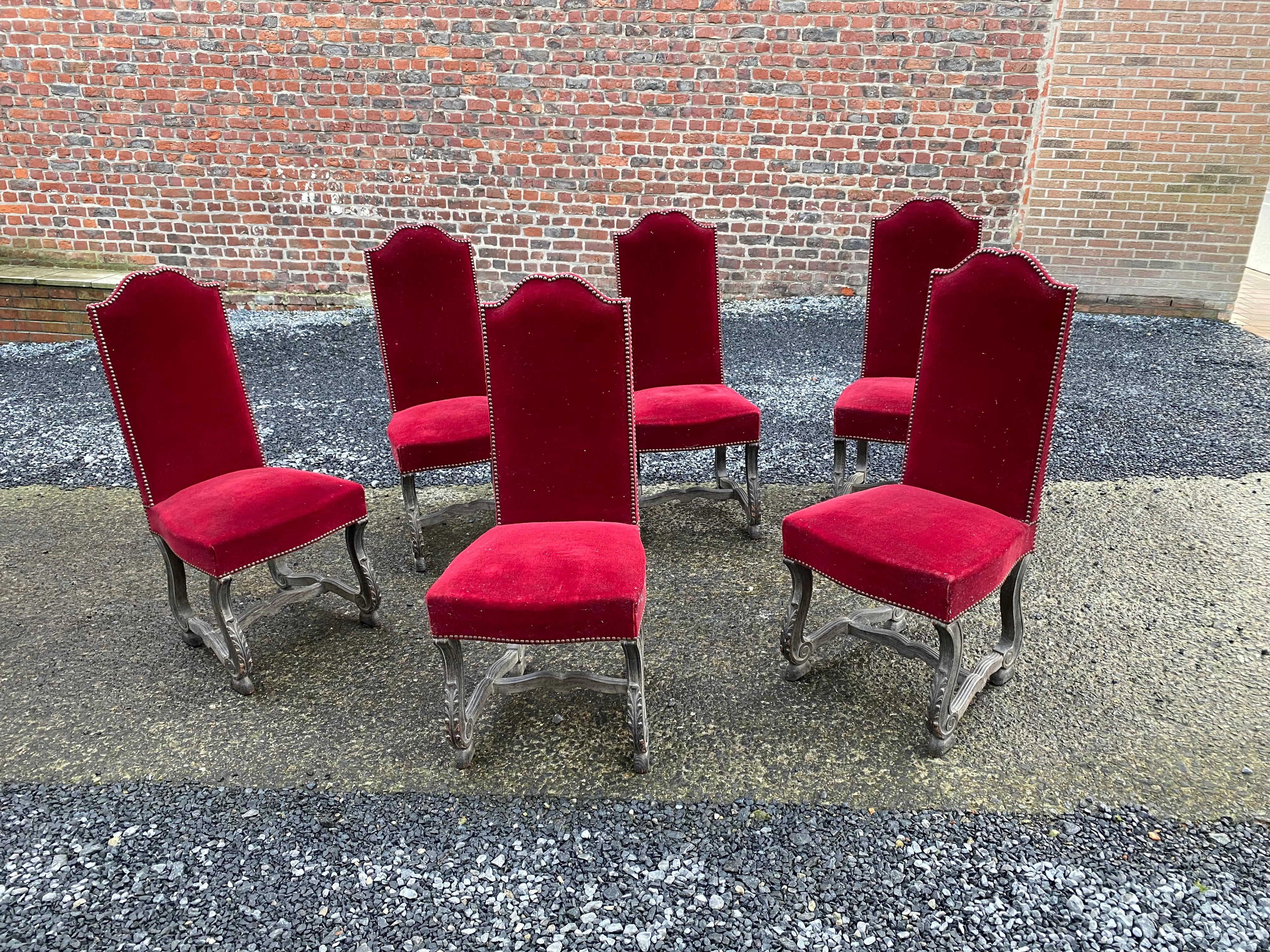 6 neoclassic chairs in blackened and ceruse oak, circa 1940-1950.