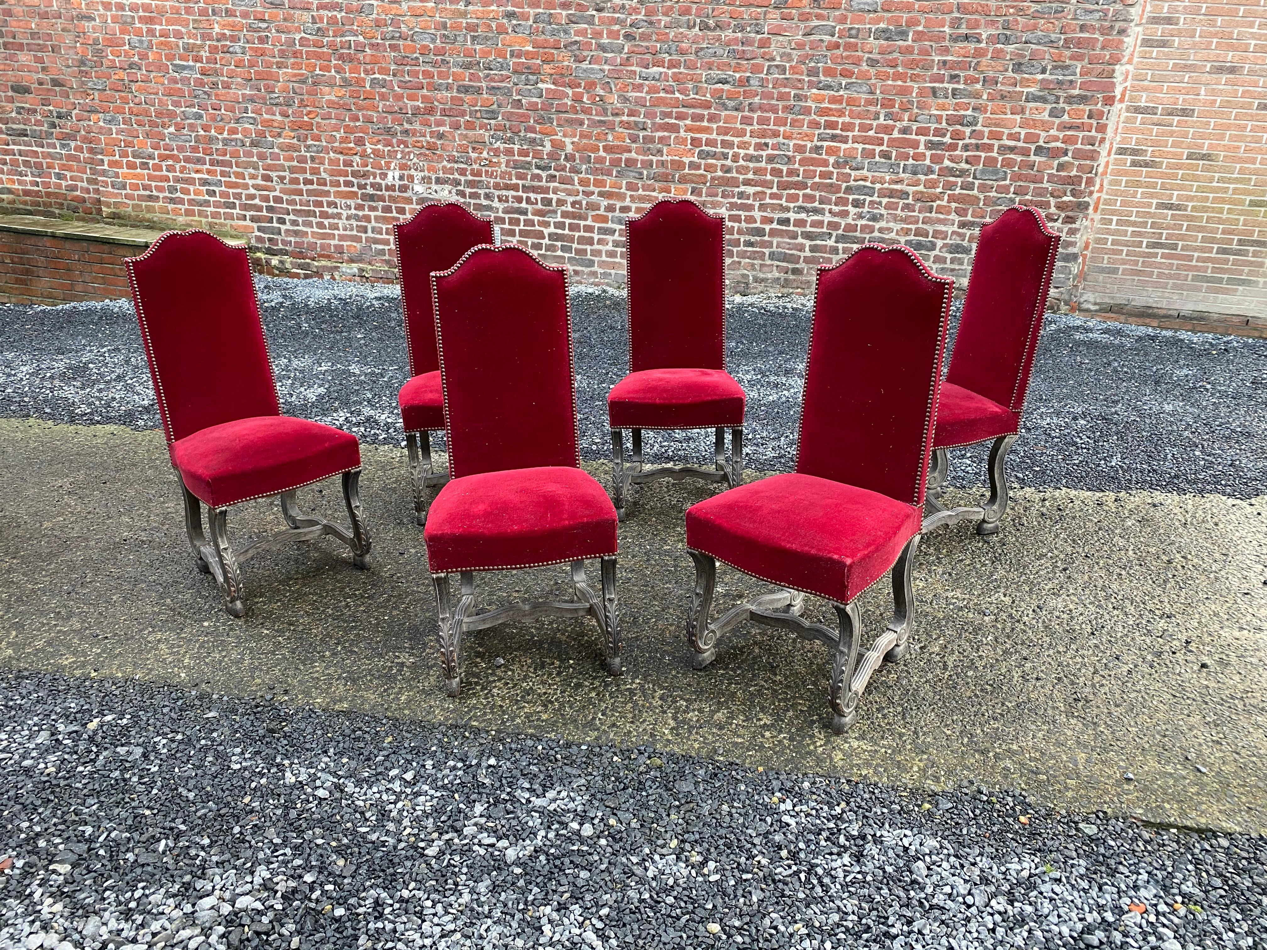Cerused 6 Neoclassic Chairs in Blackened and Ceruse Oak, circa 1940-1950 For Sale