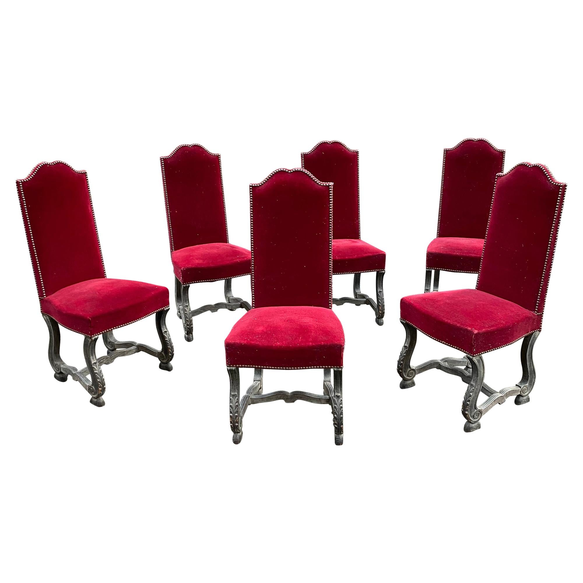 6 neoklassische Stühle aus geschwärzter und kerusfarbener Eiche, um 1940-1950