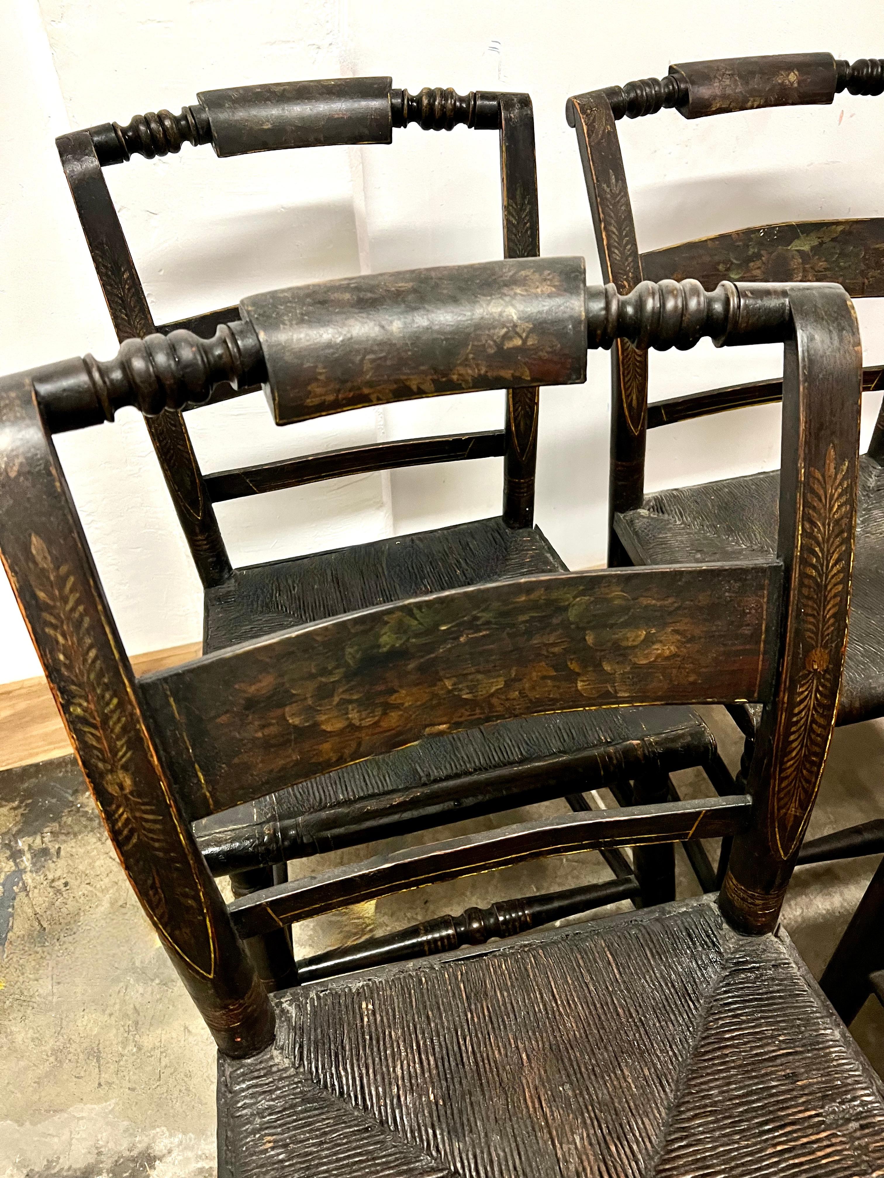 6 New England Hitchcock Style Chairs with Woven Rush Seats 4