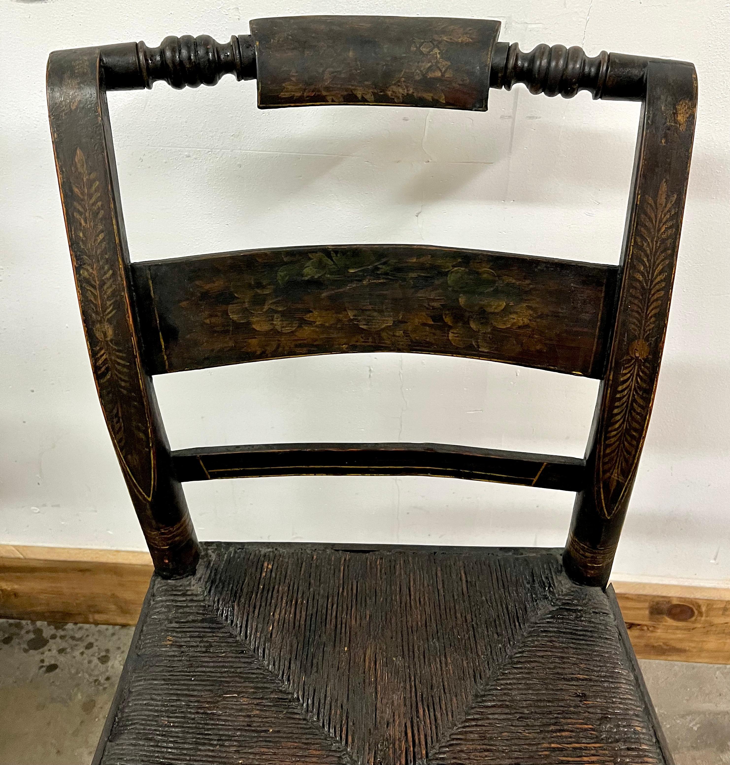 19th Century 6 New England Hitchcock Style Chairs with Woven Rush Seats