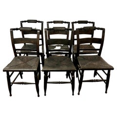 6 New England Hitchcock Style Chairs with Woven Rush Seats
