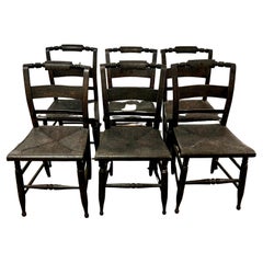 Antique 6 New England Hitchcock Style Chairs with Woven Rush Seats